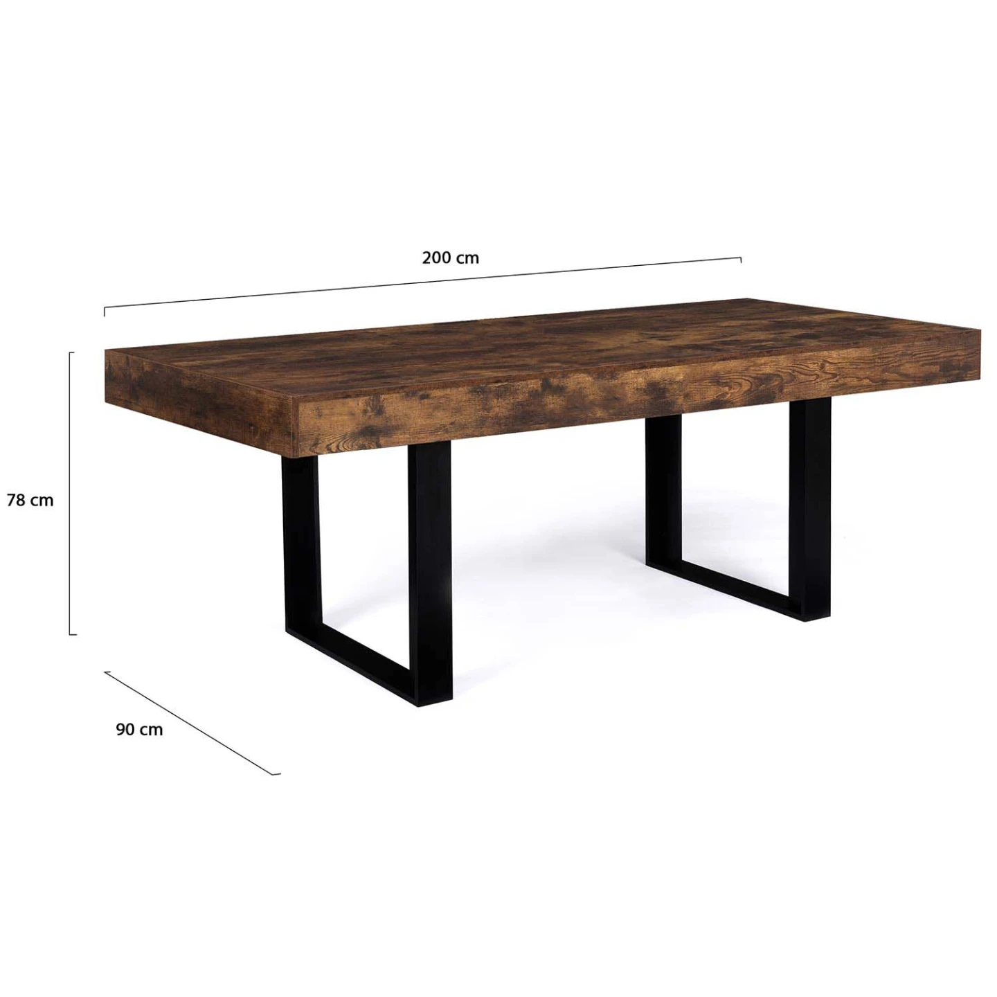 Table à manger rectangle PHOENIX 8 personnes bois effet vieilli et noir 200 cm