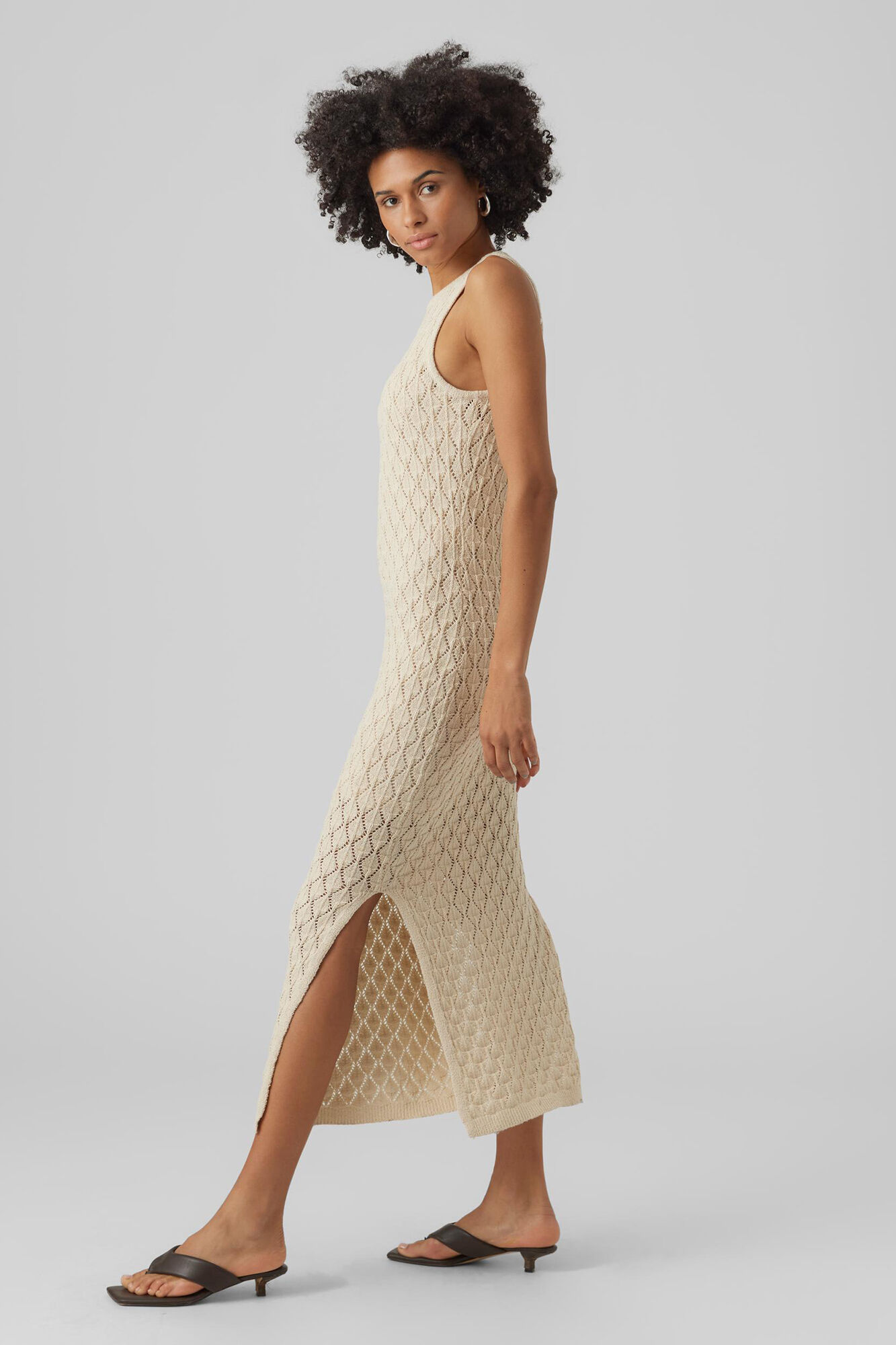 Vestido midi de crochê - Cinza