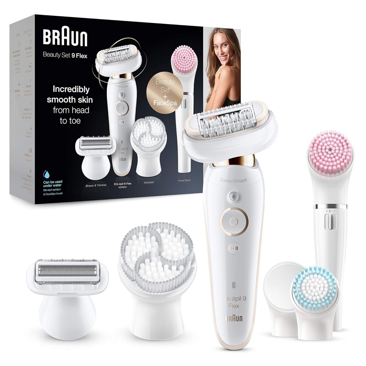 Braun Silk-épil 9 Flex Epilierer Set mit flexiblem Kopf und 9 Aufsätzen