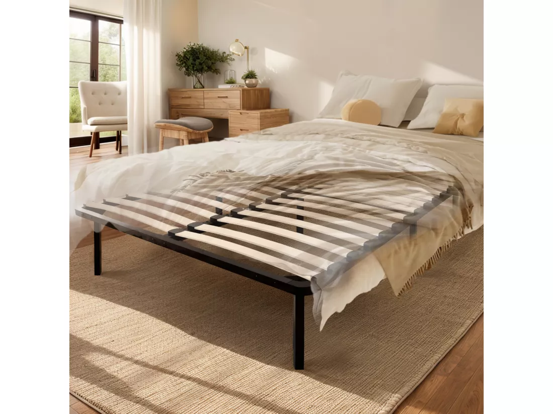 Sommier 140x200cm avec 7 Pieds - Sommiers à Lattes en Bois - 2x14 Lattes