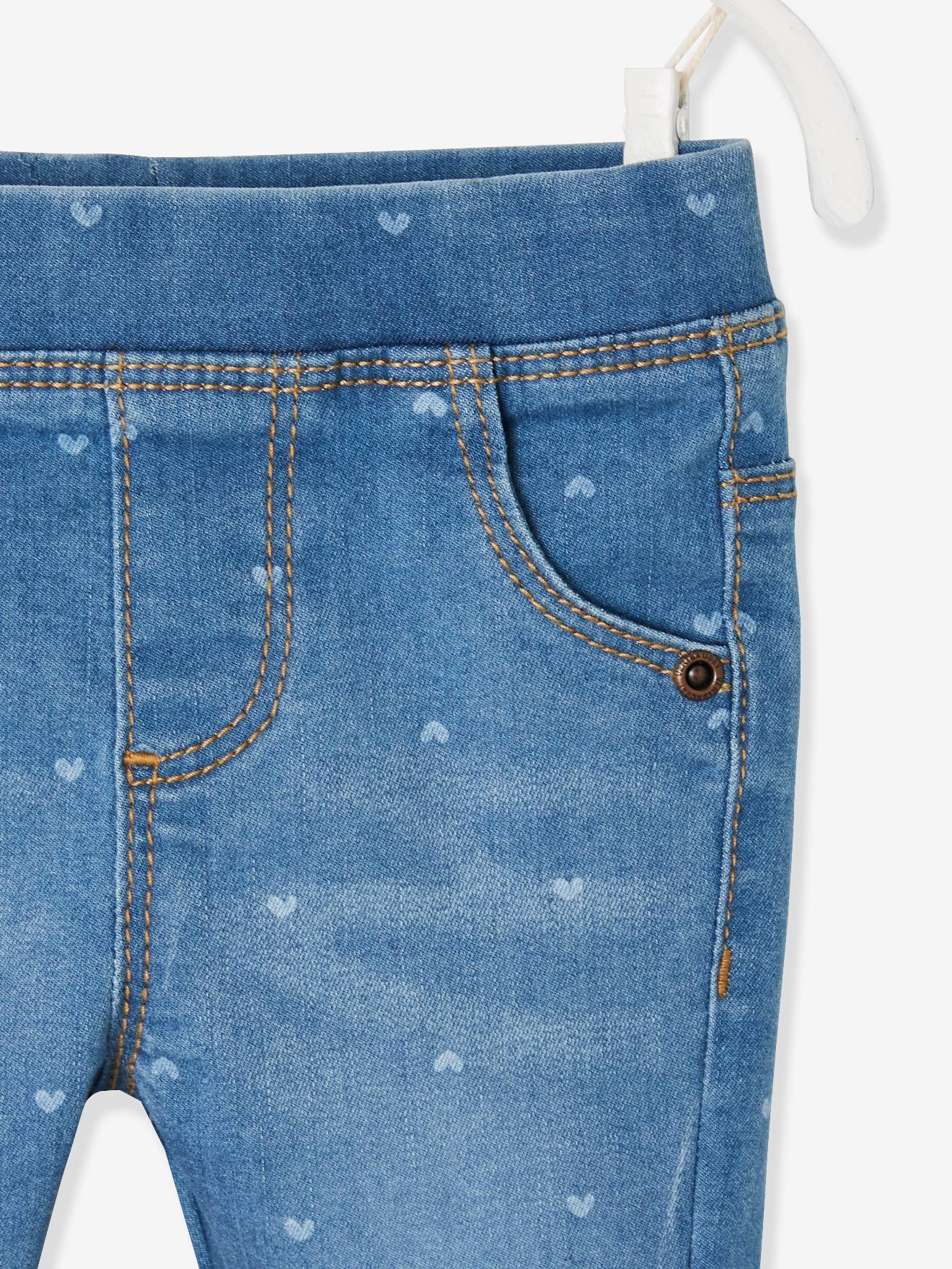 Calça legging jeans estampada azul-escura para bebê menina