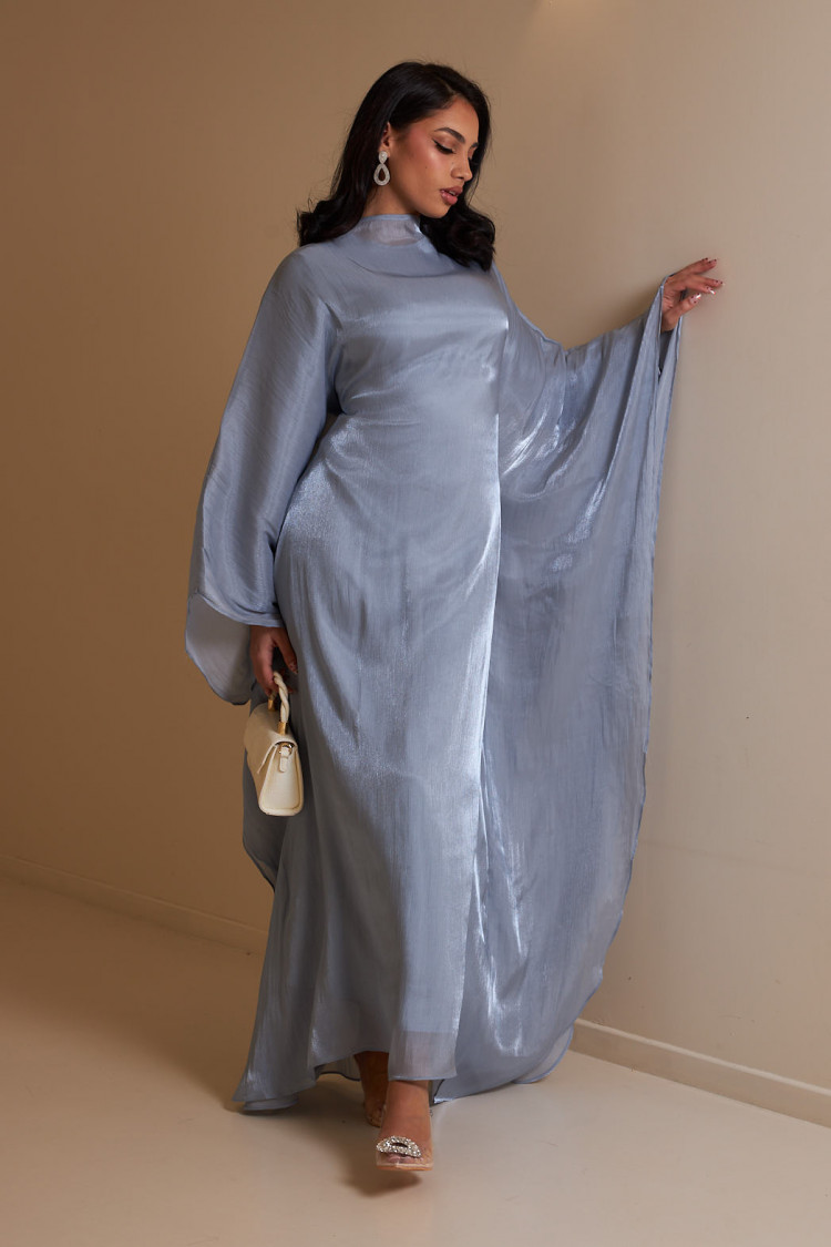 Ensemble 2 pièces robe + gilet à enfiler satiné bleu