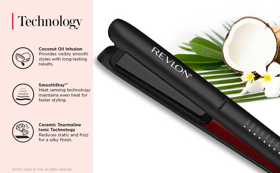 Revlon Tools Smoothstay™ 25mm Coconut-Oil Infused Straightener + Travel Pouch
