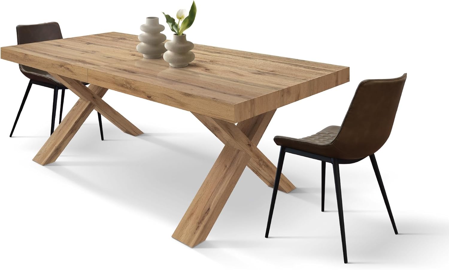PAZZO DESIGN Ausziehbarer Tisch Marco, Wohnzimmertisch, Küchentisch, Kreuzbeine X Eiche, hergestellt in Italien, rustikale Eiche, 180x90x76 cm - id_2231