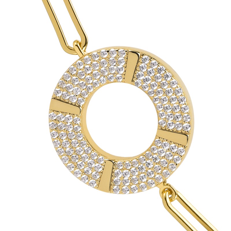 Bracelet Chaine Argent Doré Rond Serti De Zirconiums Blancs