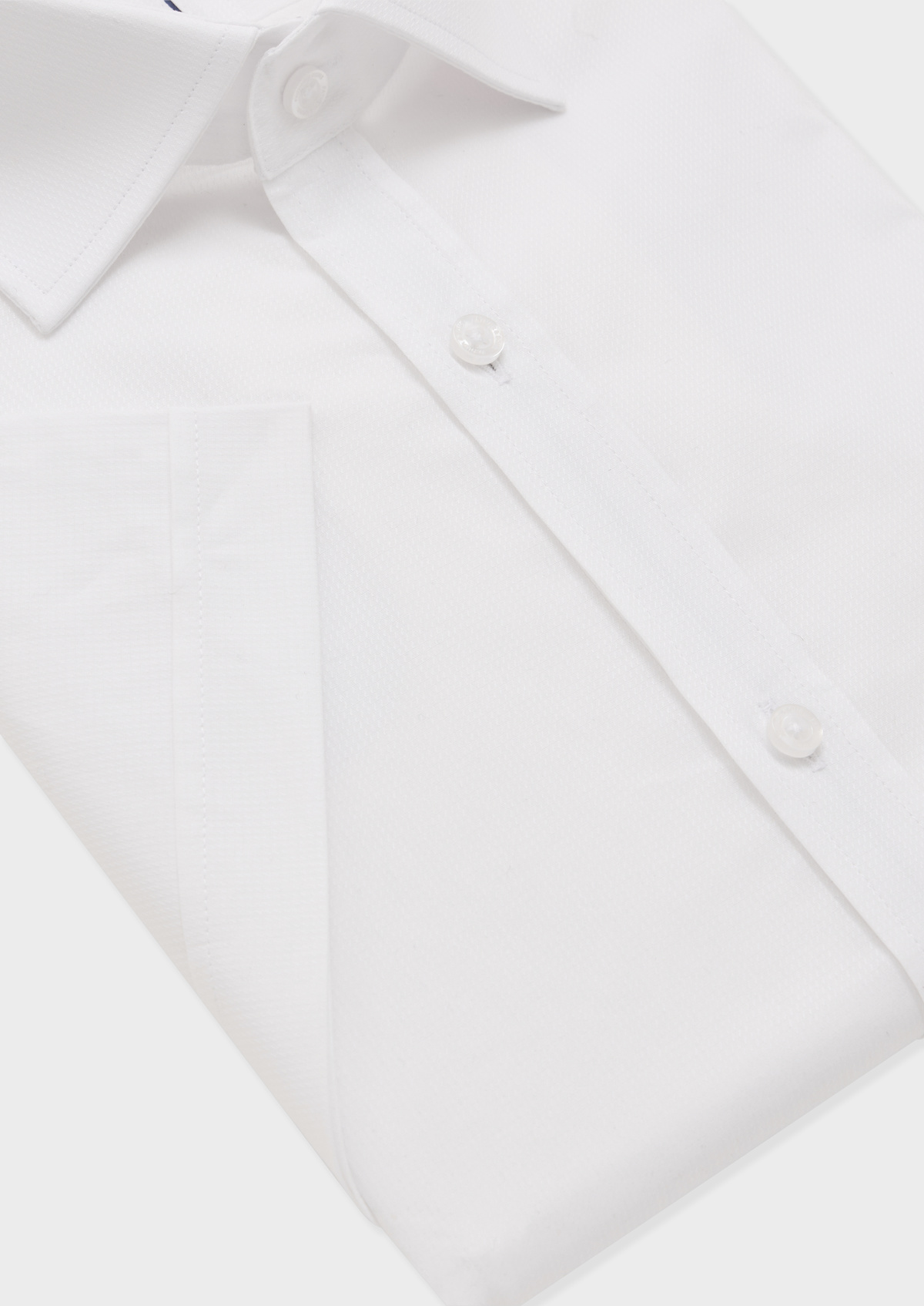 Chemise manches courtes Slim en coton façonné uni blanc