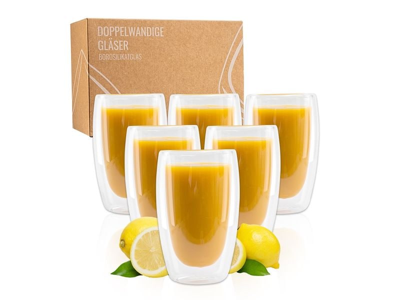Exitoso Latte Macchiato Gläser 330 ml, 1 Stück, Transparent Doppelwandiges Borosilikatgläser Set