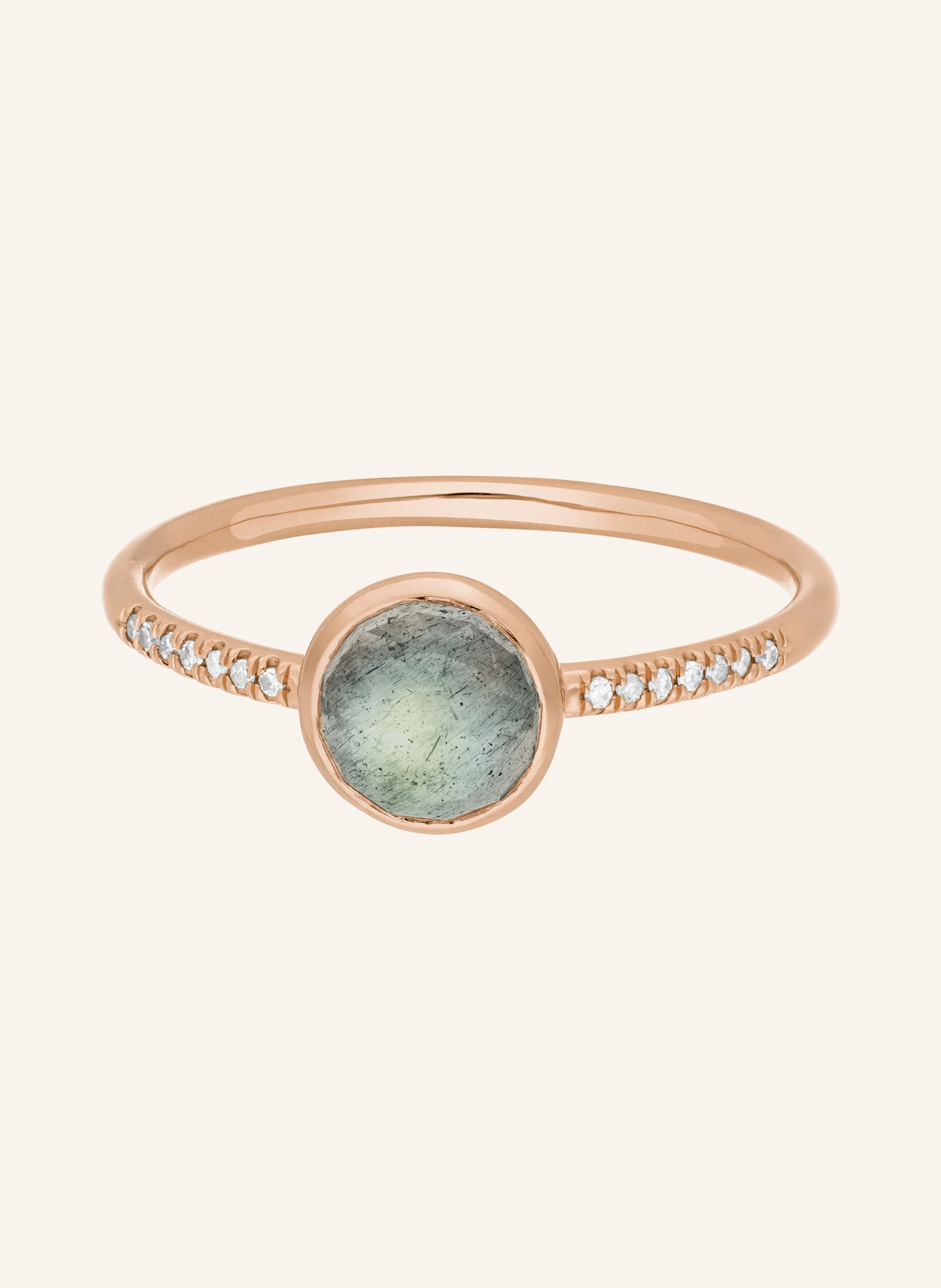 Leaf Ring LABRADORIT aus 14 Karat Roségold mit Diamanten