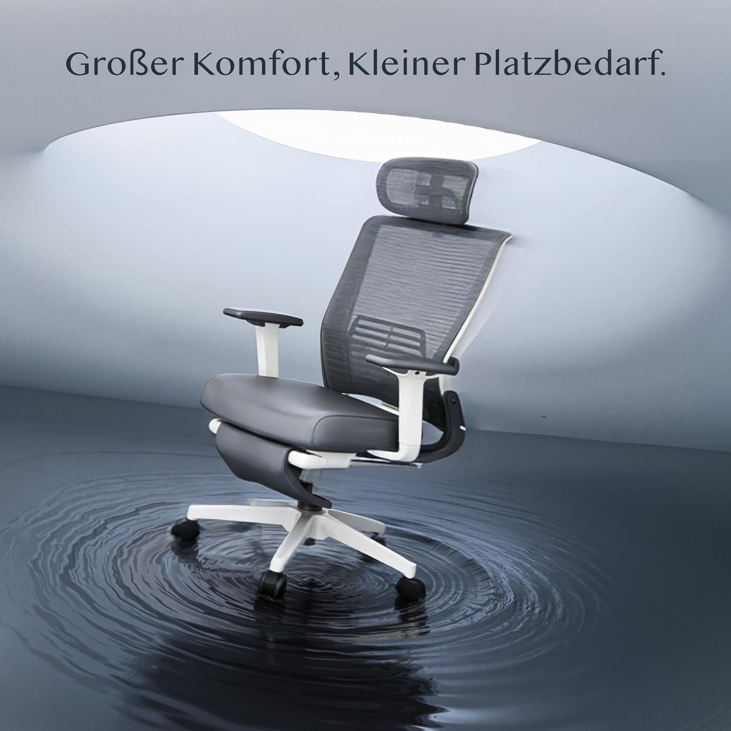 FLEXISPOT Ergonomischer Bürostuhl, Foldex, klappbarer Bürostuhl für Kleine Räume mit Lendenwirbelstütze, Höhenverstellbaren Armlehnen, 2D Kopfstütze, Schreibtischstühle mit Fußstütze Grau