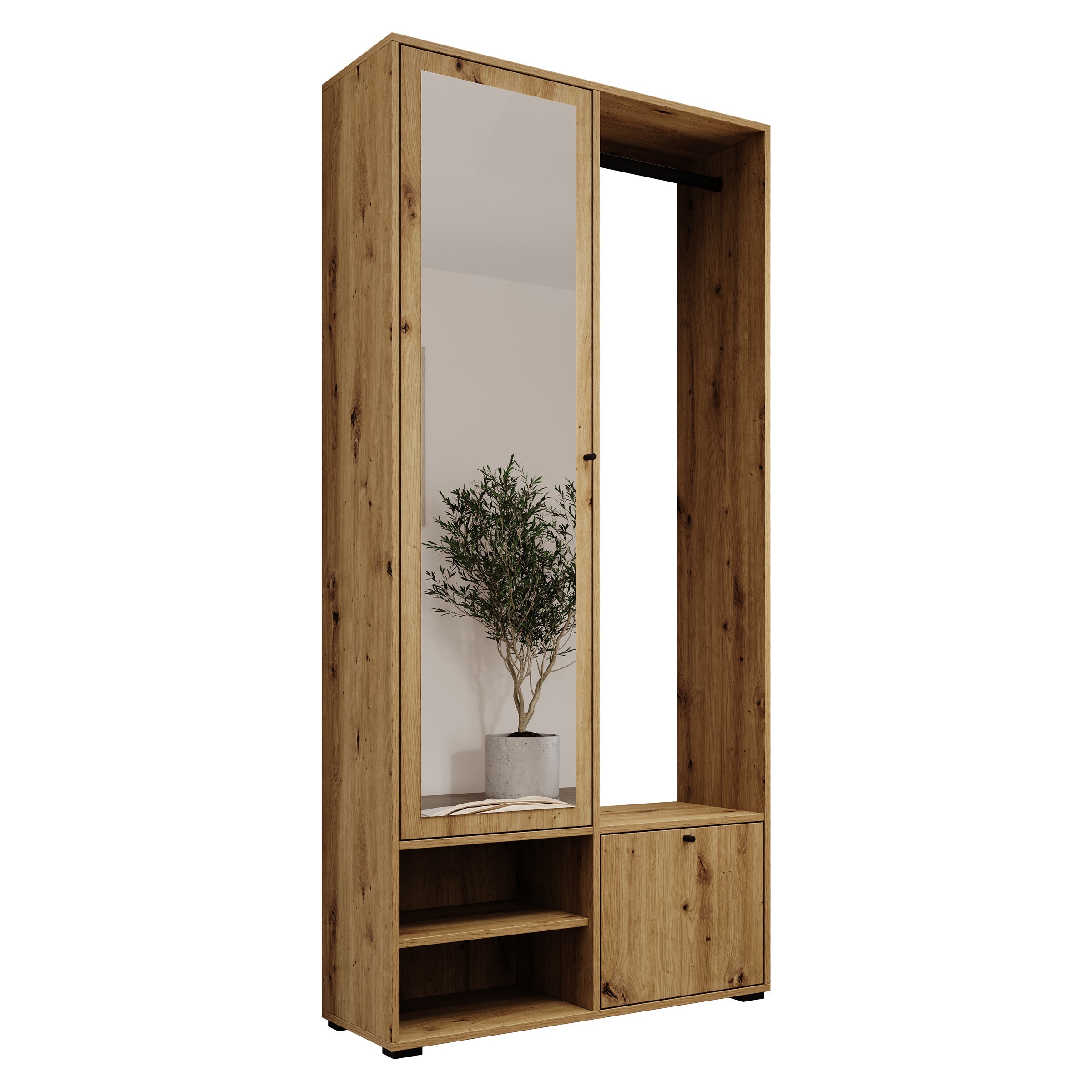 Meubella - Halkast Deacon - Eiken - 90 cm - Met spiegel