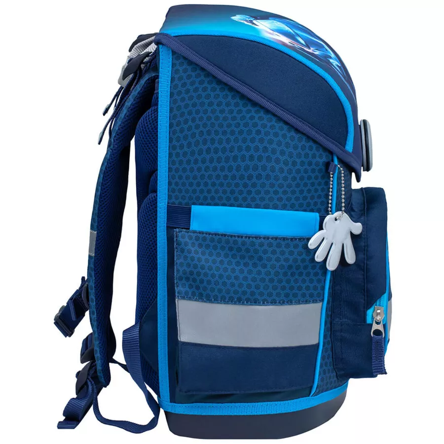 Belmil Schulranzen Compact Schulranzen Set 4-teilig mit Brustgurt Racing Blue Neon