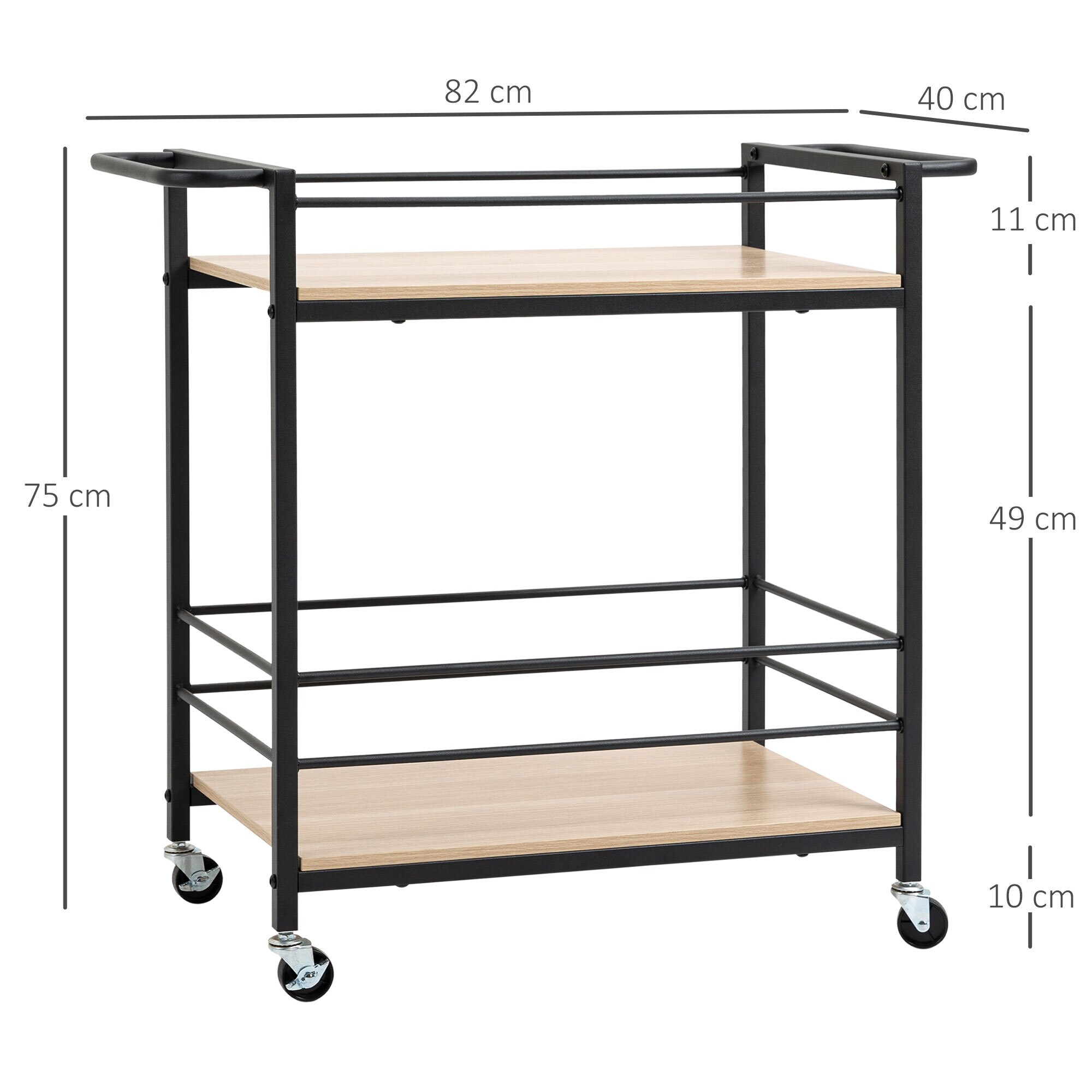 HOMCOM Küchenwagen mit Rollen natur 82L x 40B x 75H cm