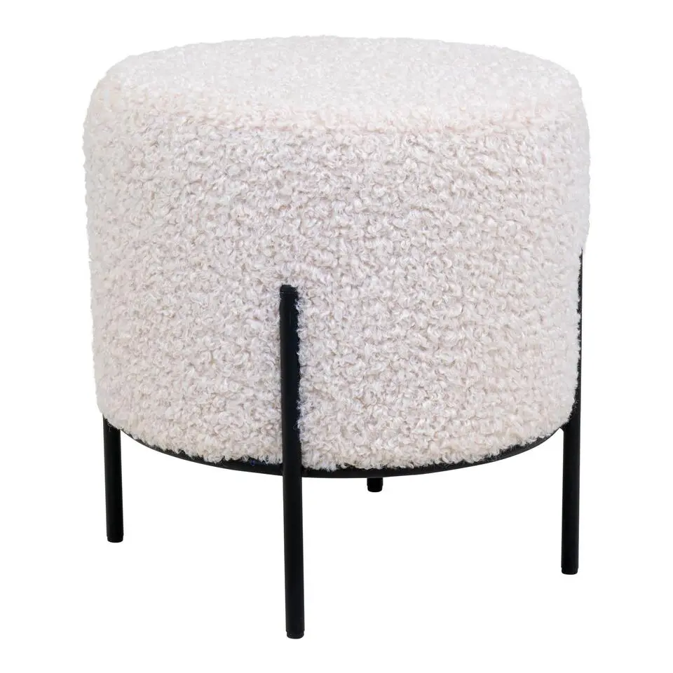 QUVIO Teddy poef – Teddy - Rond – Wit