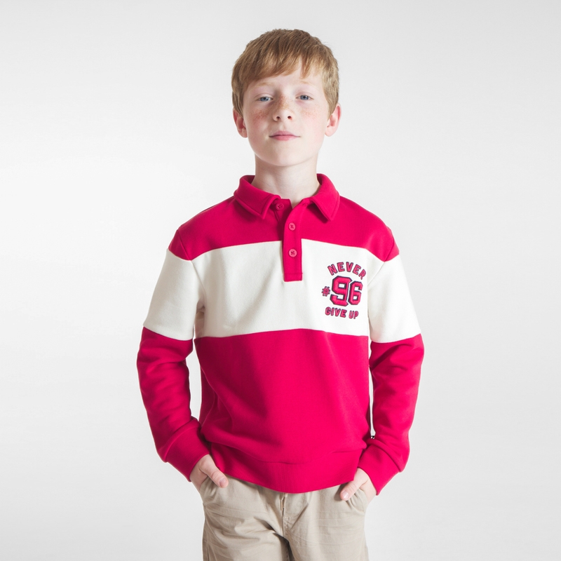 Sweat-shirt col polo rouge garçon