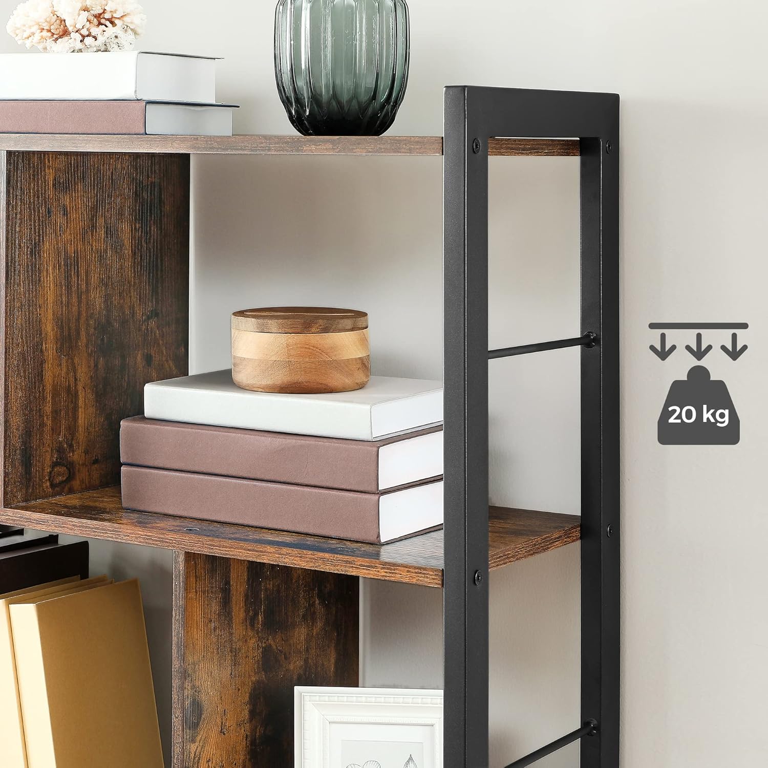 VASAGLE Regal, Bücherregal, Büroregal mit 5 Ebenen, Standregal, Aufbewahrungsregal, groß, Metallgestell, vintagebraun-tintenschwarz LBC12BX IN9831005