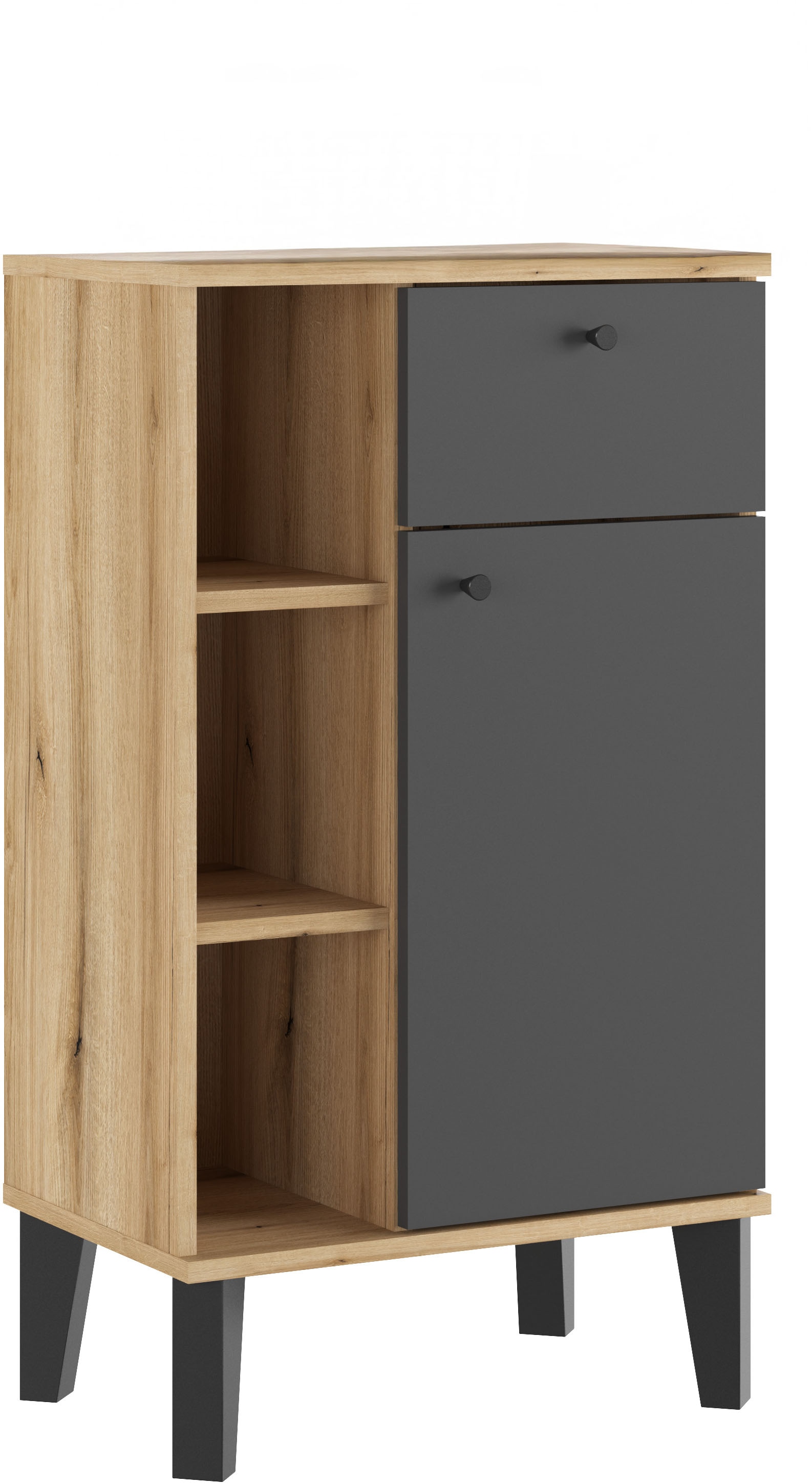 INOSIGN Midischrank »Oslo, Badschrank mit Knopfgriff, Schrank im skandinavischen Design« in der Türfarbe Weiss oder Grau verfügbar, ausreichend Stauraum