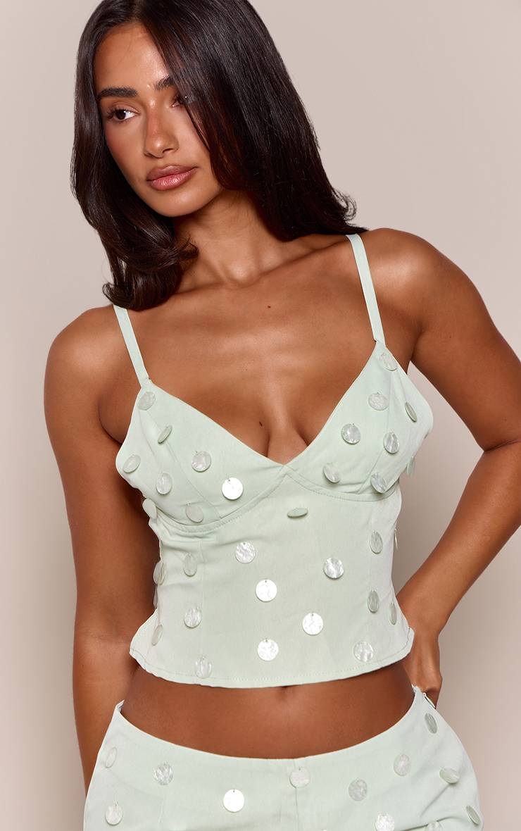 Bleu Turquoise Haut Caraco Taillé Tissé À Dos Ouvert Avec Ornements De Coquillages Petite Taille Ensemble Coordonné