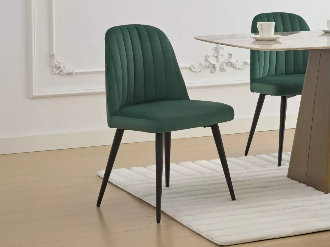 Lot de 6 chaises en velours et métal noir - Vert - ELEANA