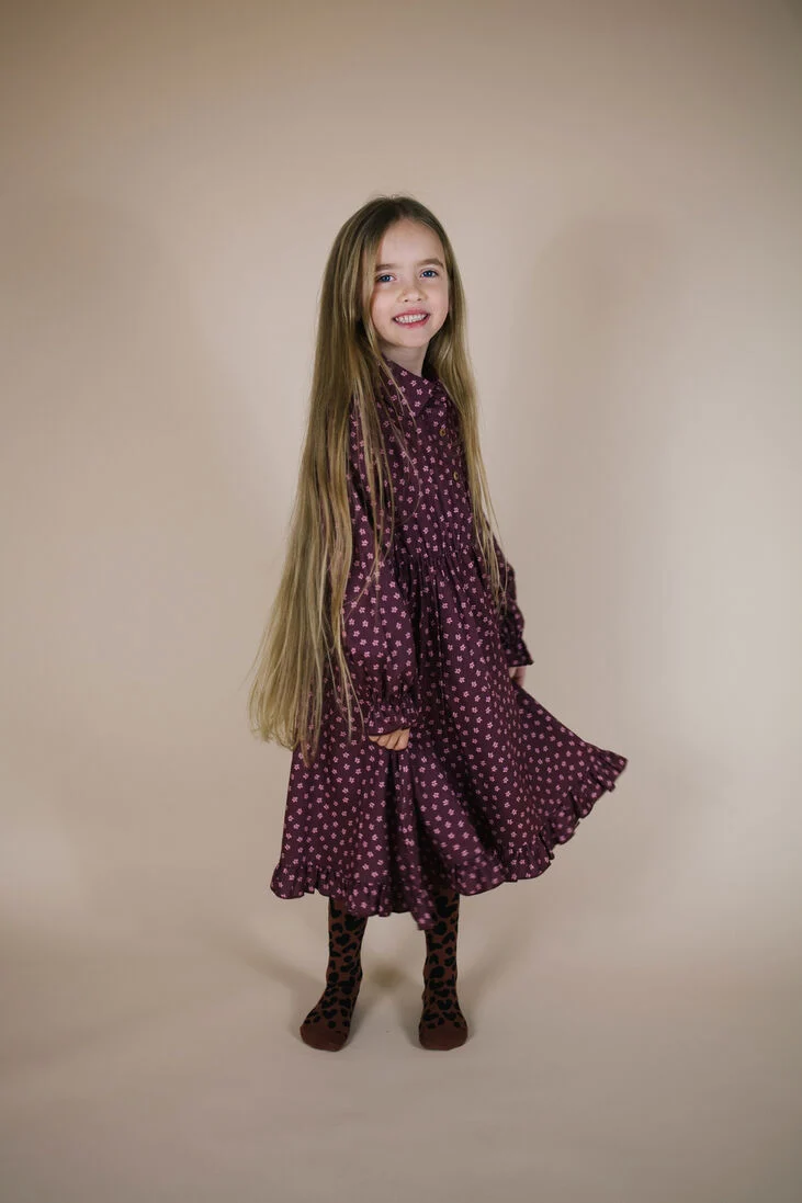 DAILY BRAT bordeaux daily brat midi jurk cristal flower dress granite