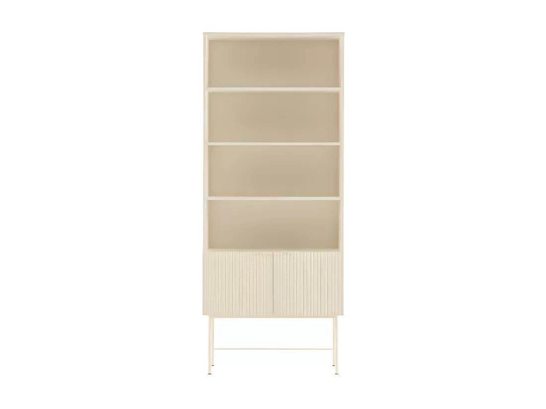 Molly - Bibliothèque 4 niches, 2 portes en bois et métal H200cm - Crème