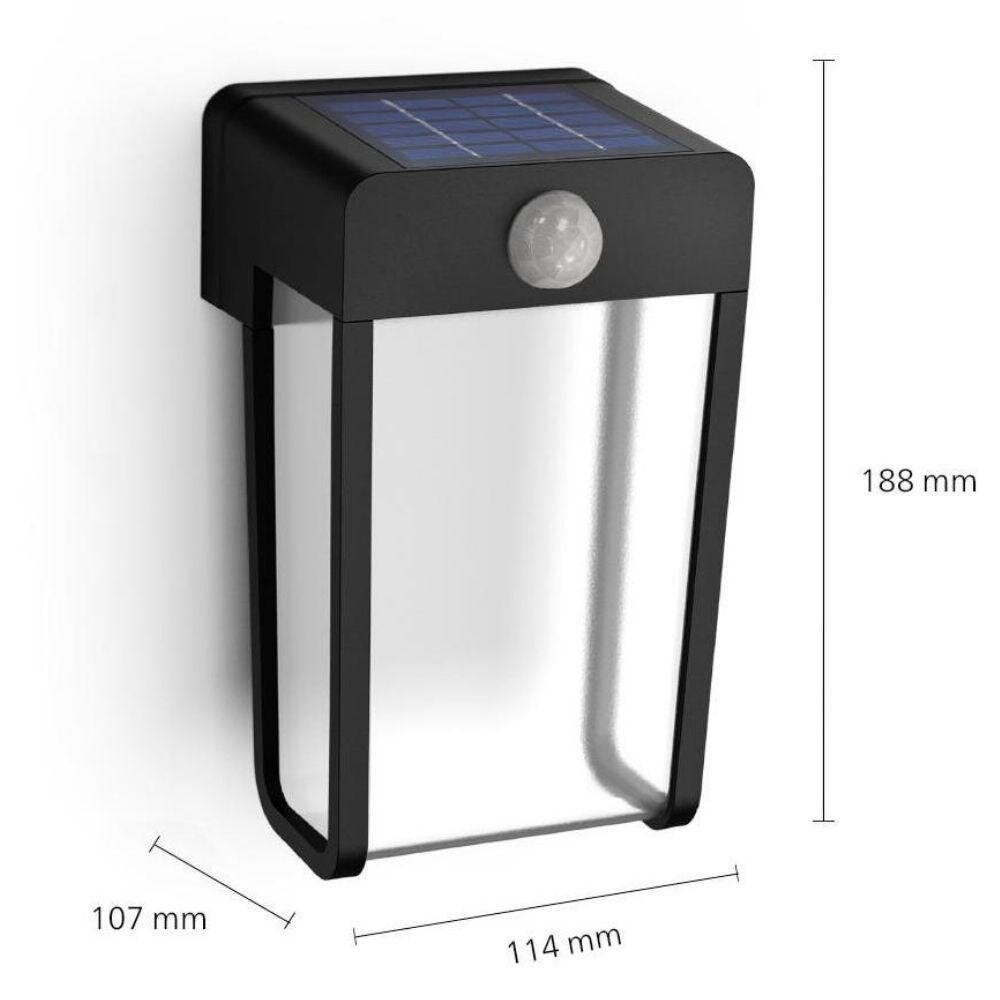 LED-wandlamp op zonne-energie in zwart en transparant, 2,3 W, 250 lm, IP44, met bewegingsmelder en schemersensor