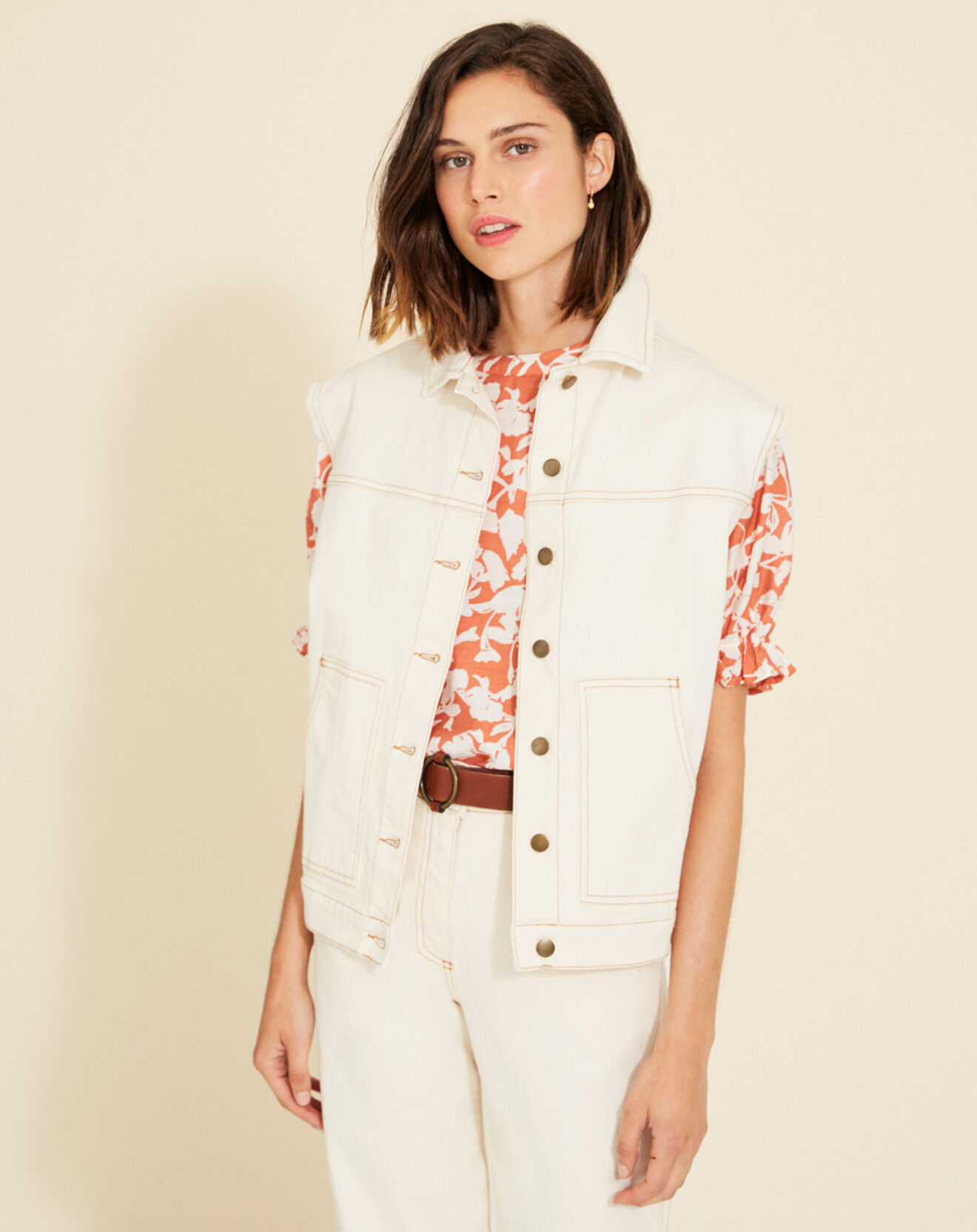 Yerse Veste en Jean sans manches Jeanne écrue