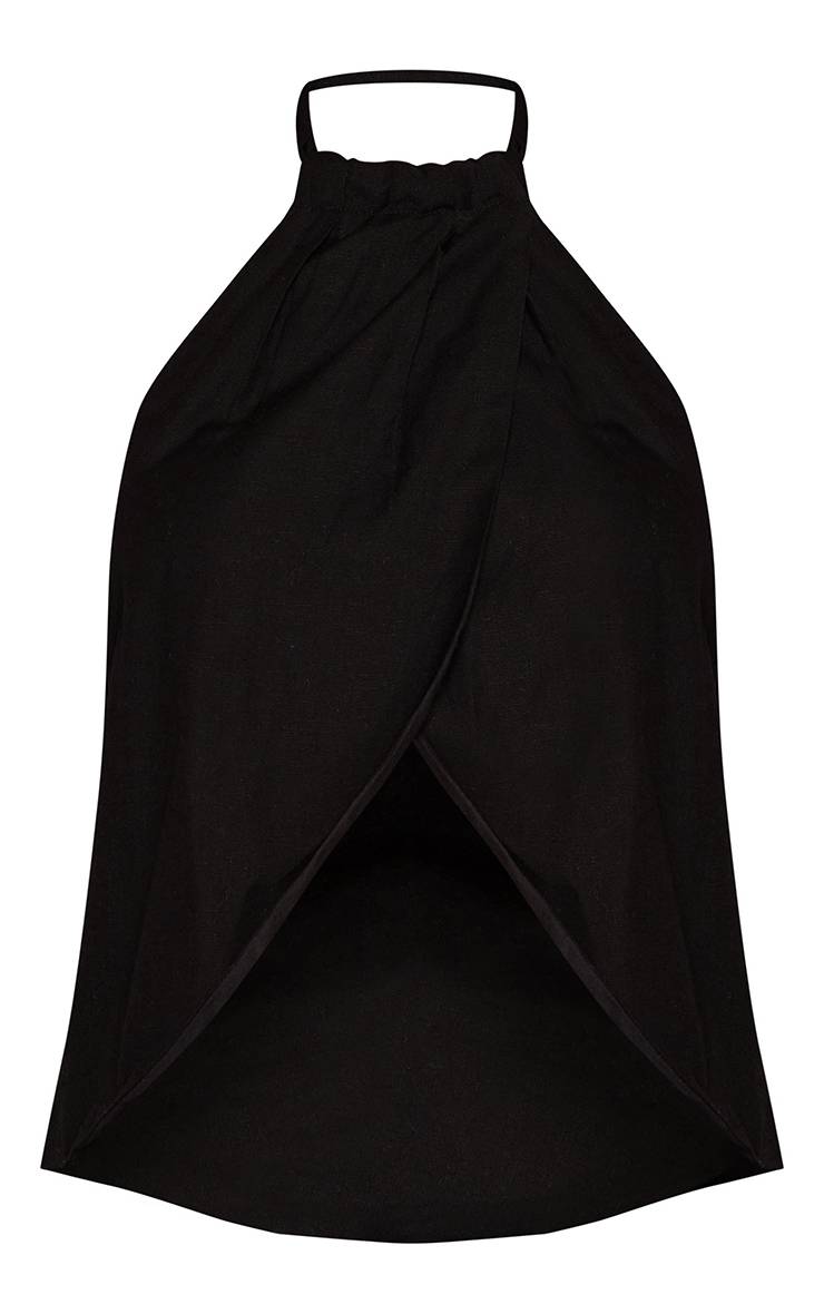 Noir Top Caraco Col Licou Aspect Lin Détail Croisé