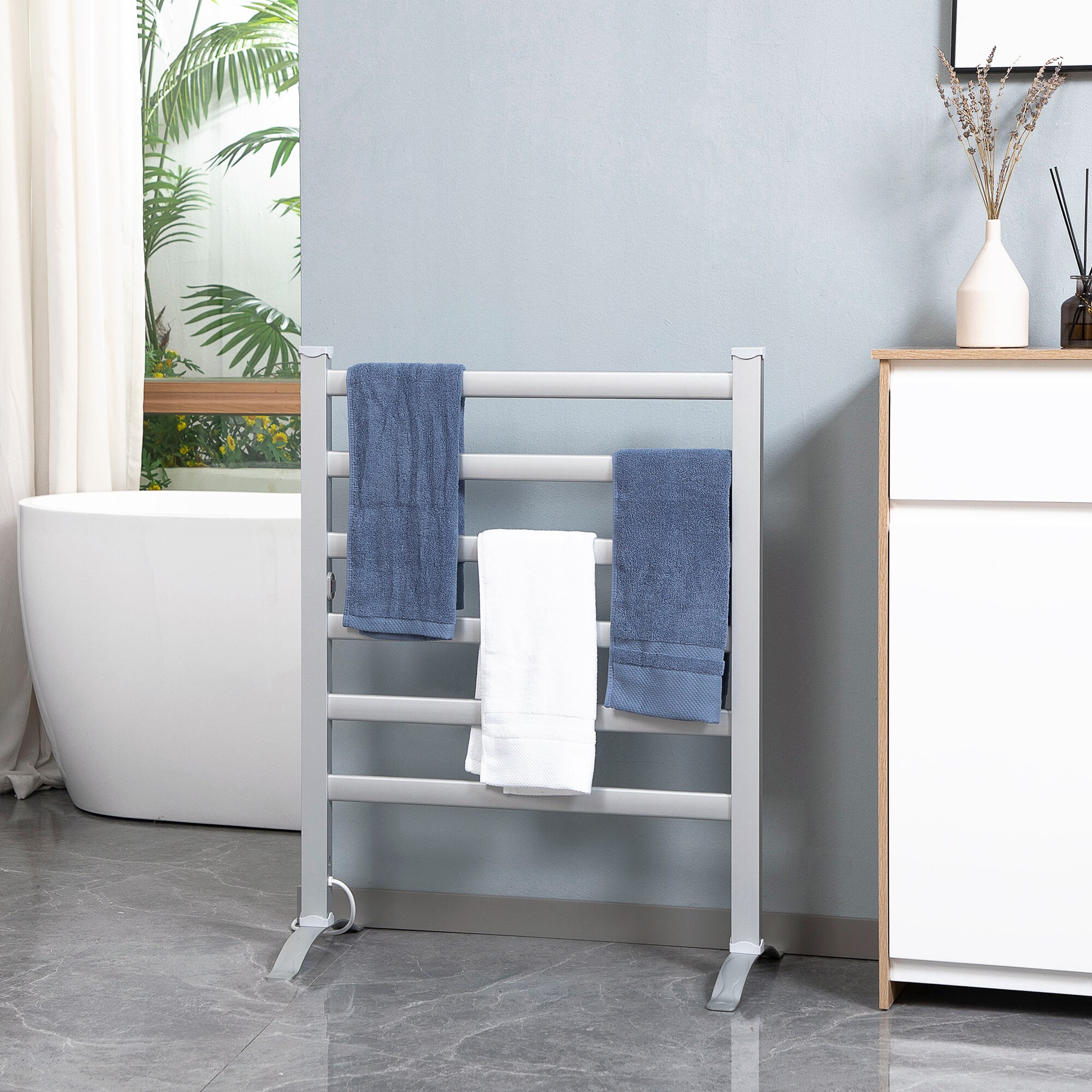 HOMCOM Handtuchheizkörper mit 6 Sprossen silber 69L x 36B x 90H cm