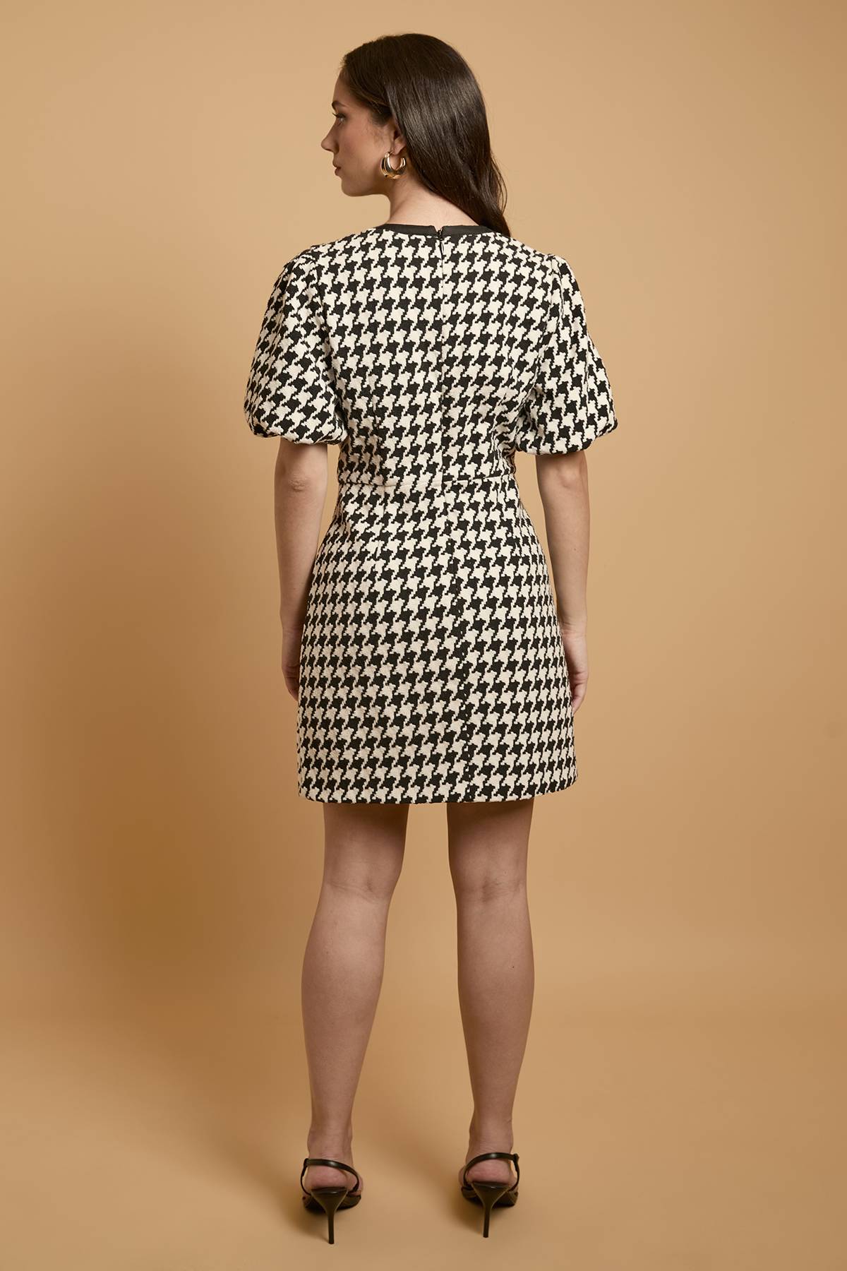 Oasis Robe Mini À Manches Bouffantes Pied-de-poule Avec Nœuds