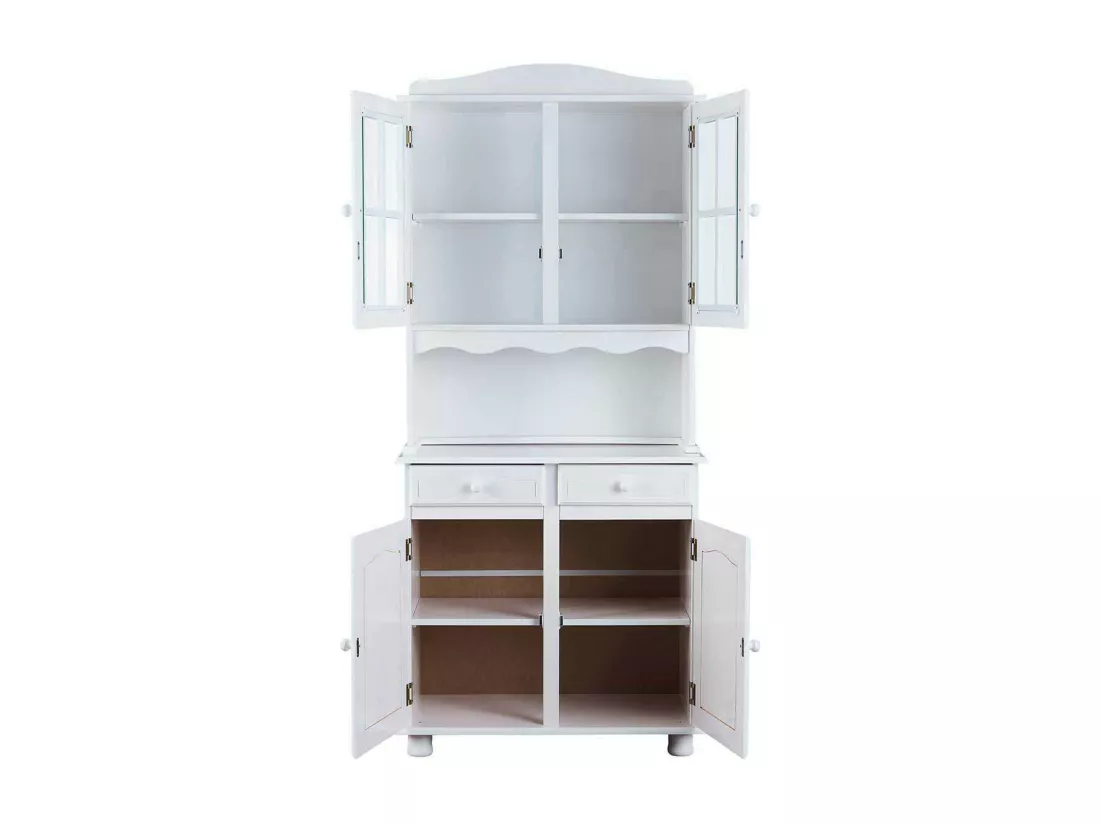 LAURIE - Buffet Vaisselier 4 Portes 2 Tiroirs Bois Massif Vernis Blanc