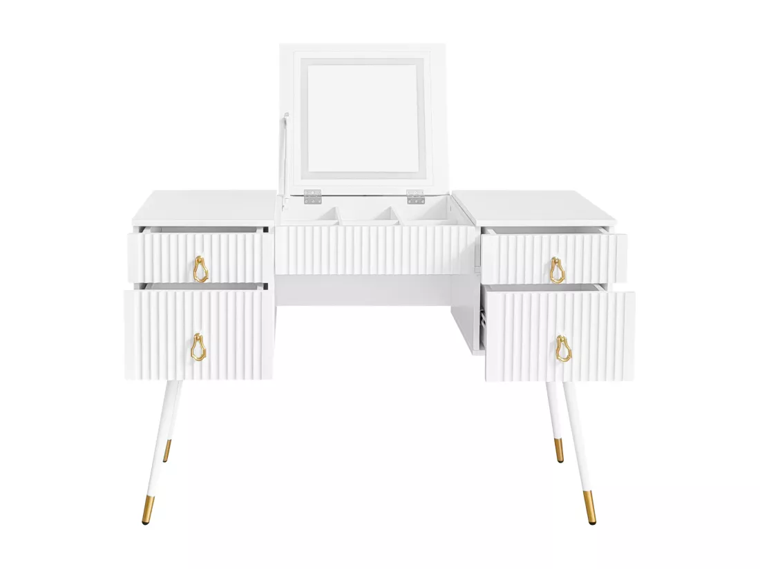 Coiffeuse Comprend un miroir LED à luminosité réglable,Table de rangement à 4 tiroirs,Bureau univer,Sans chaises,Blanc