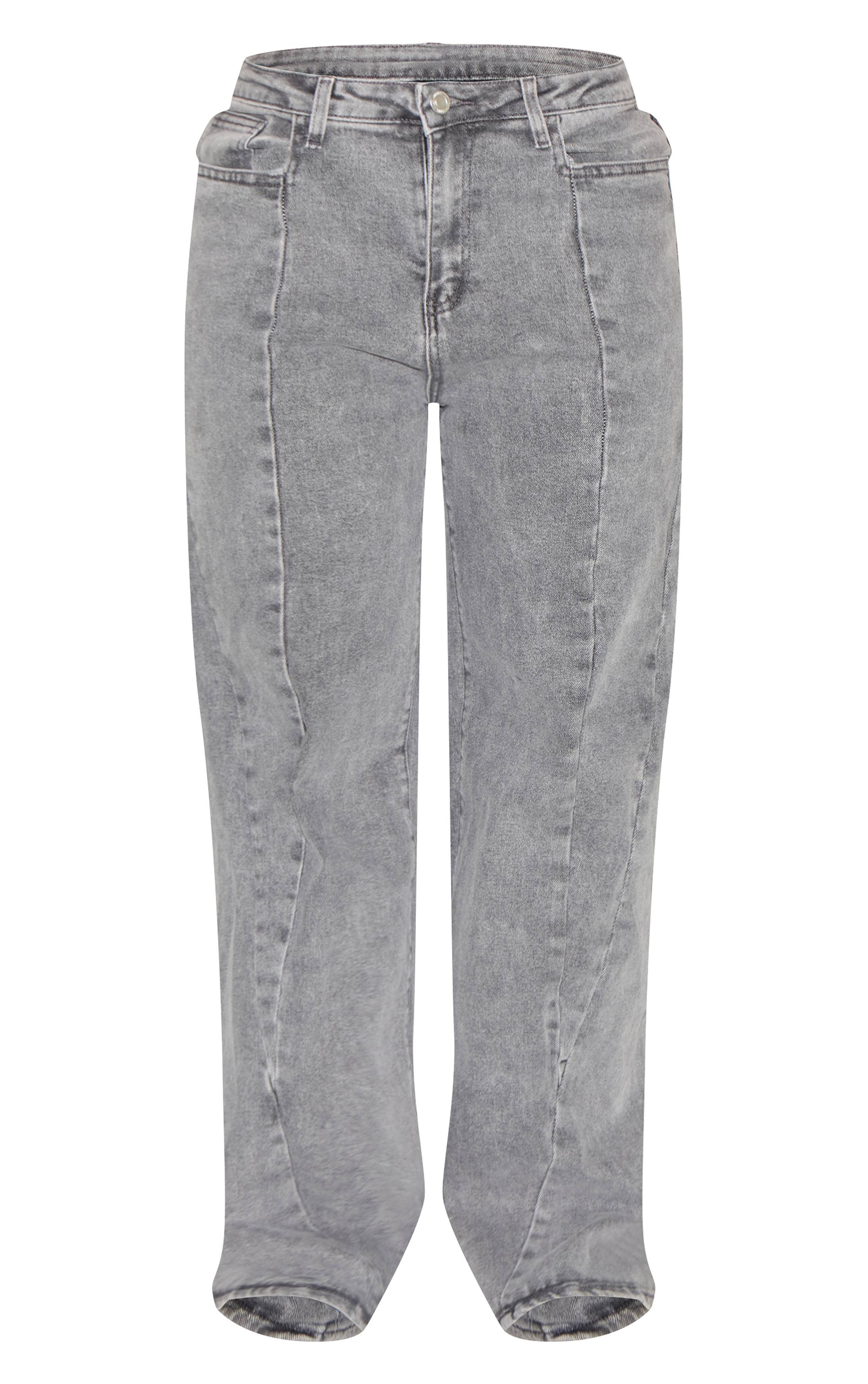 Gris Jean Large Taille Haute En Denim Stretch Shape Avec Détails De Coutures