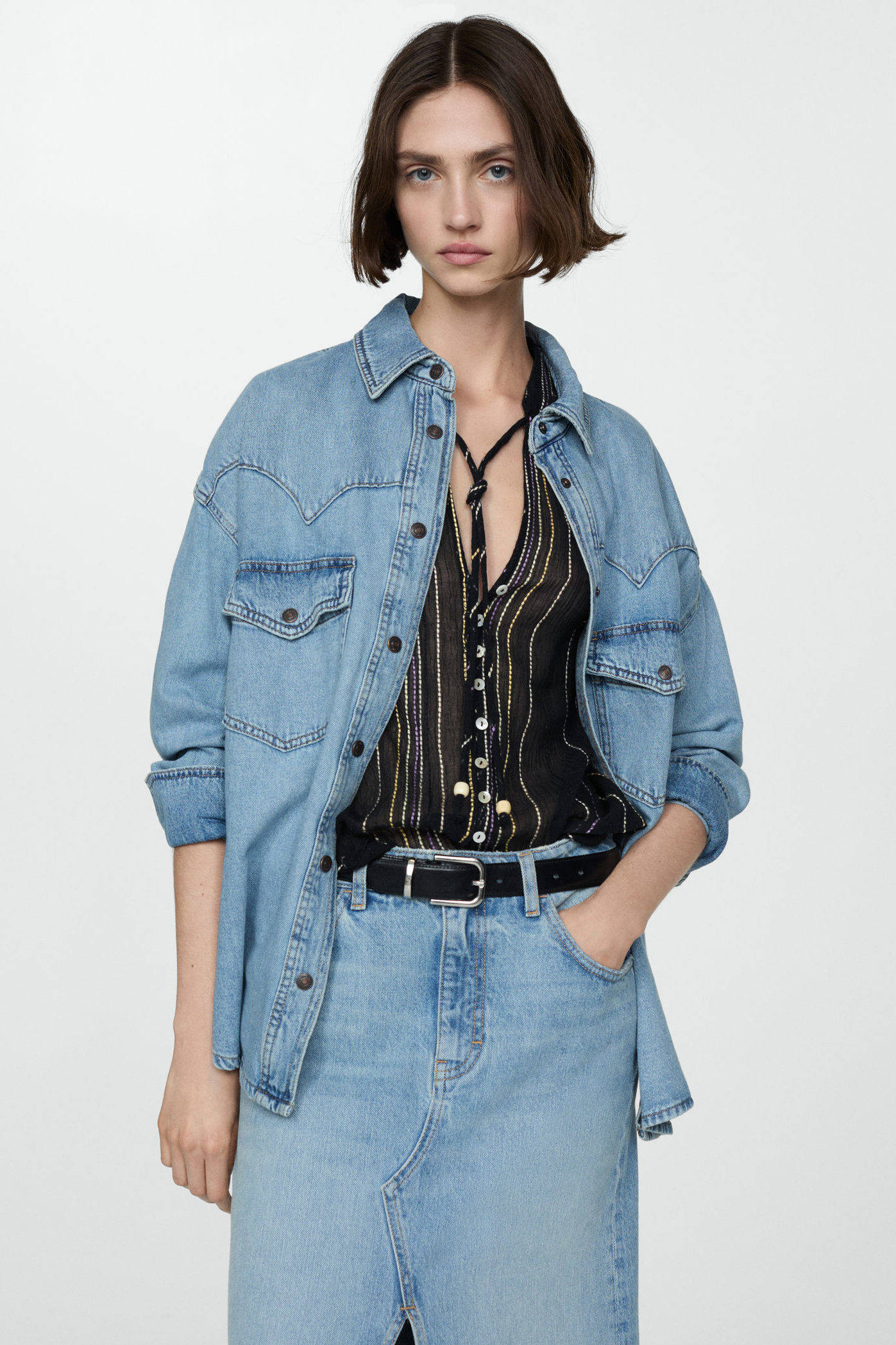 Mango gestreepte blouse zwart