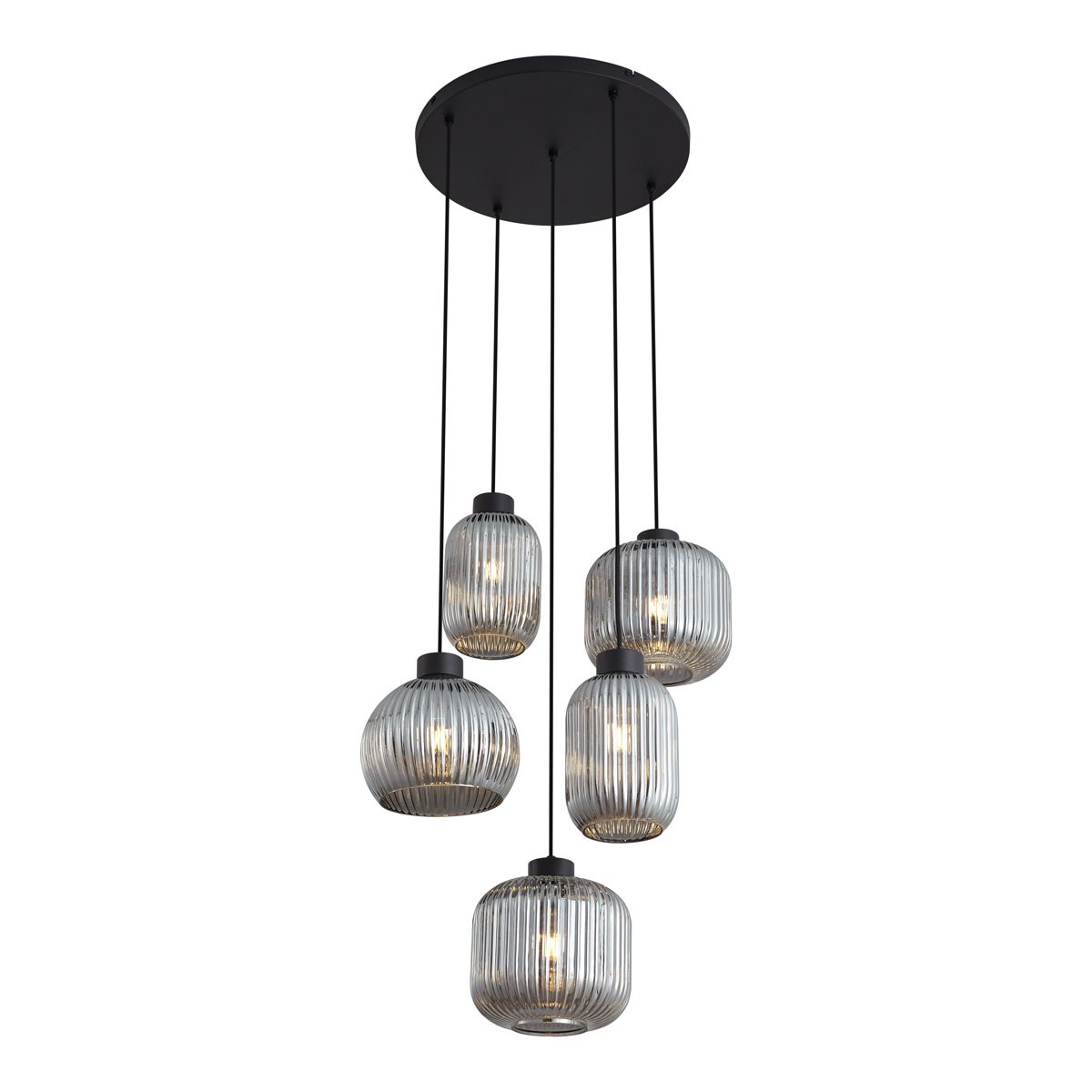 Design hanglamp zwart met smoke glas 5-lichts - Ana