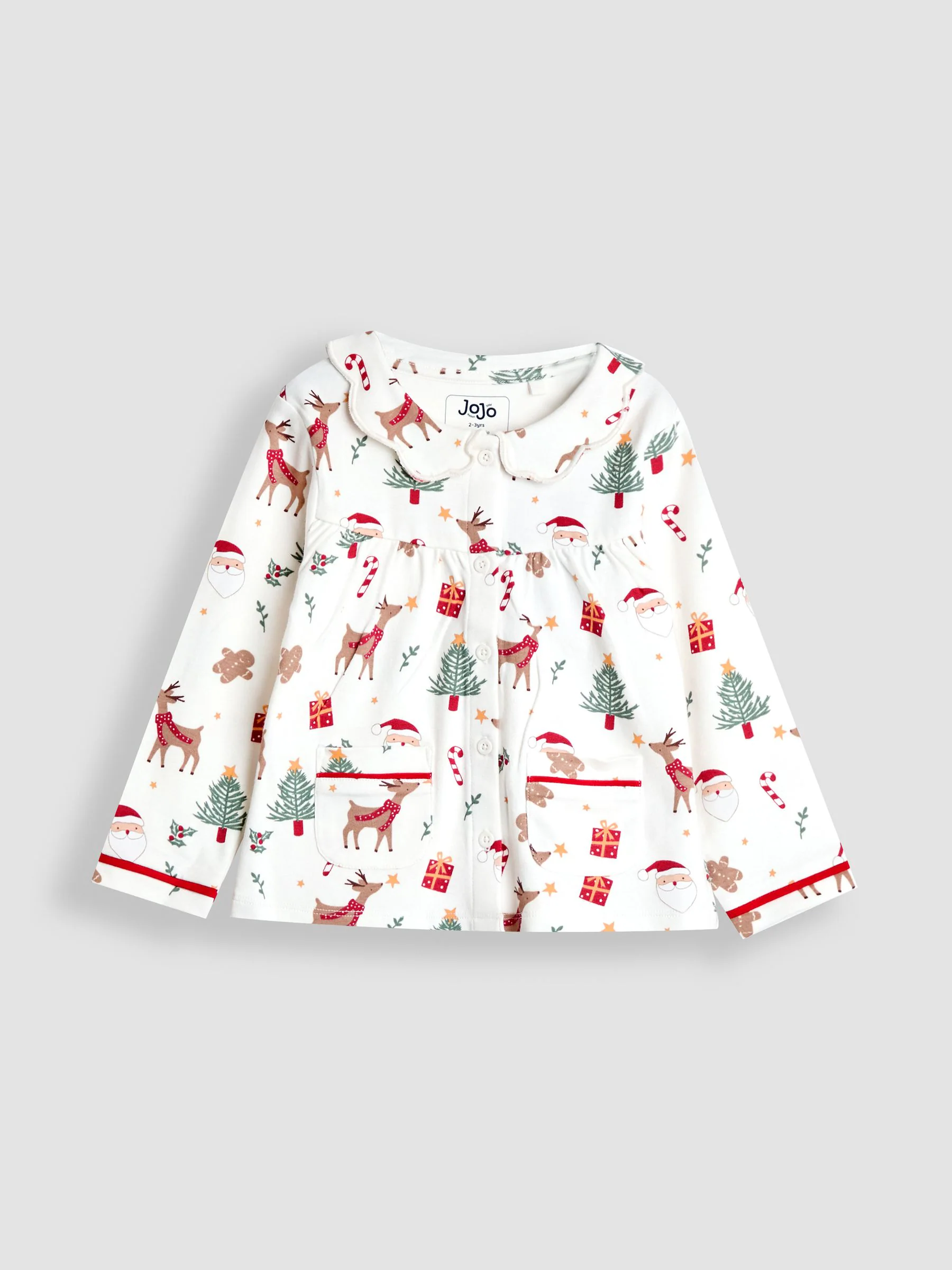 JoJo Maman Bébé Kerstmis Print Jersey Pyjama's met Mooie Kraag