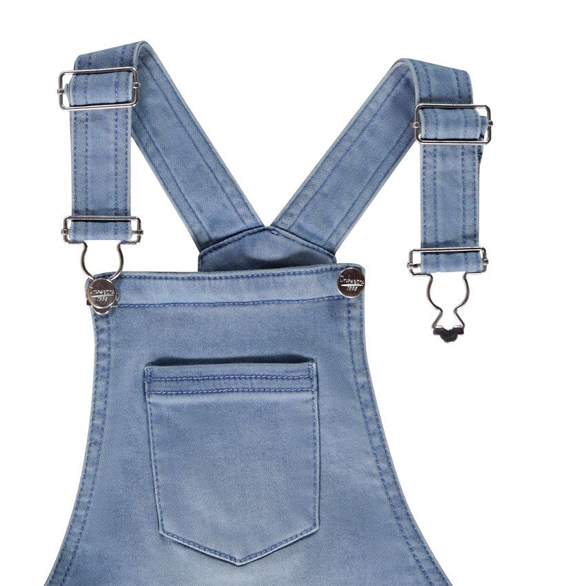 Salopette courte effet jean avec ceinture en broderie anglaise pour fille - Bleu