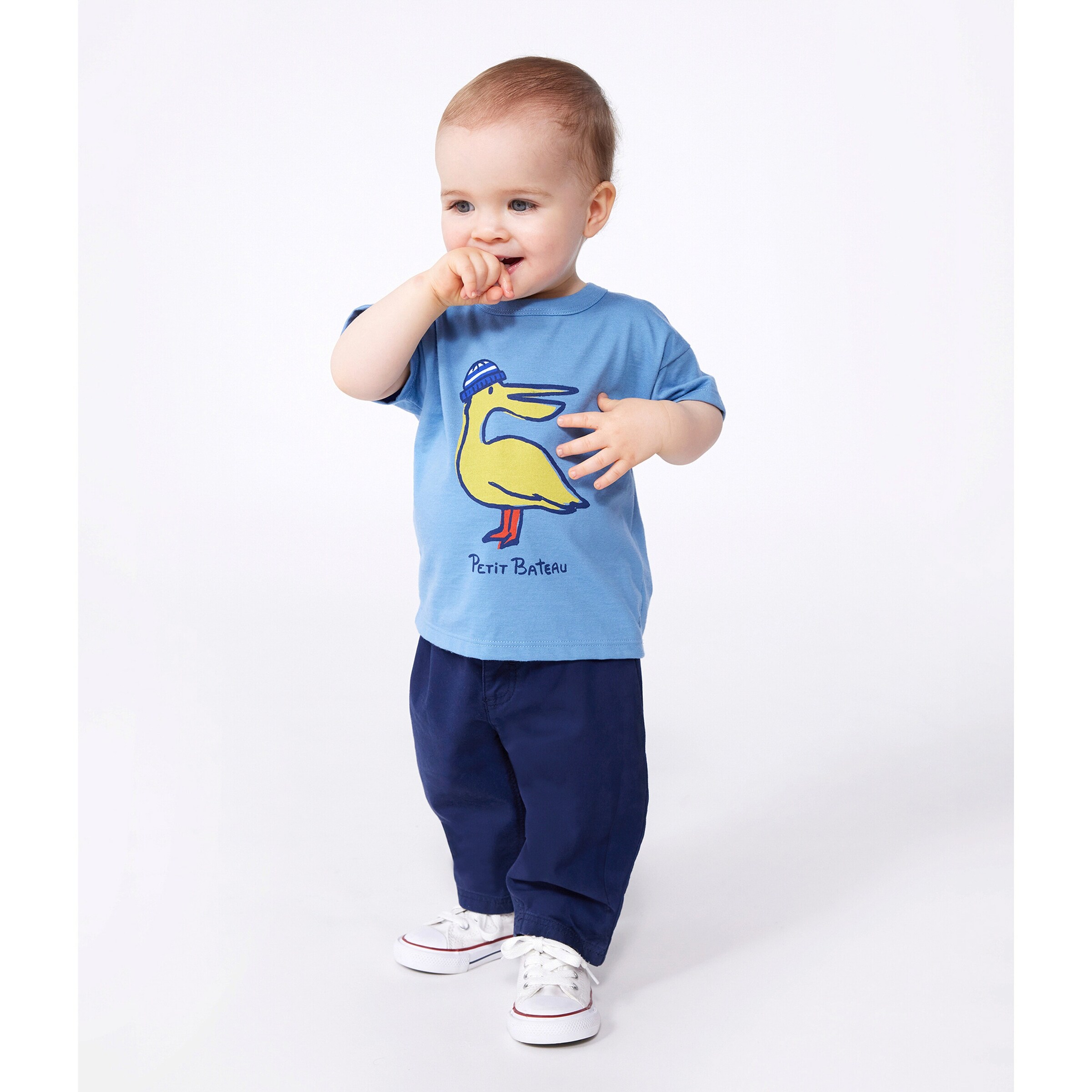 Petit Bateau T-Shirt Vogel hellblau/gelb
