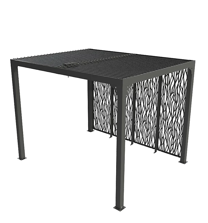 Pergola bioclimatique autoportante manuelle aluminium Habrita PER3630MBI gris 2,40 x 3 m avec 1 côté moucharabieh 4 gris