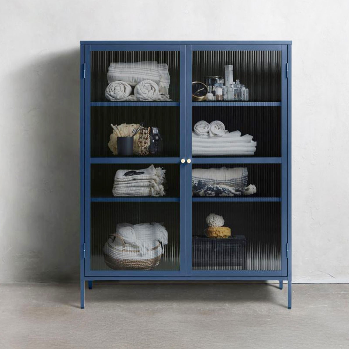 Olivine Katja Metalen Vitrinekast met Ribglas - B 111 cm - Blauw