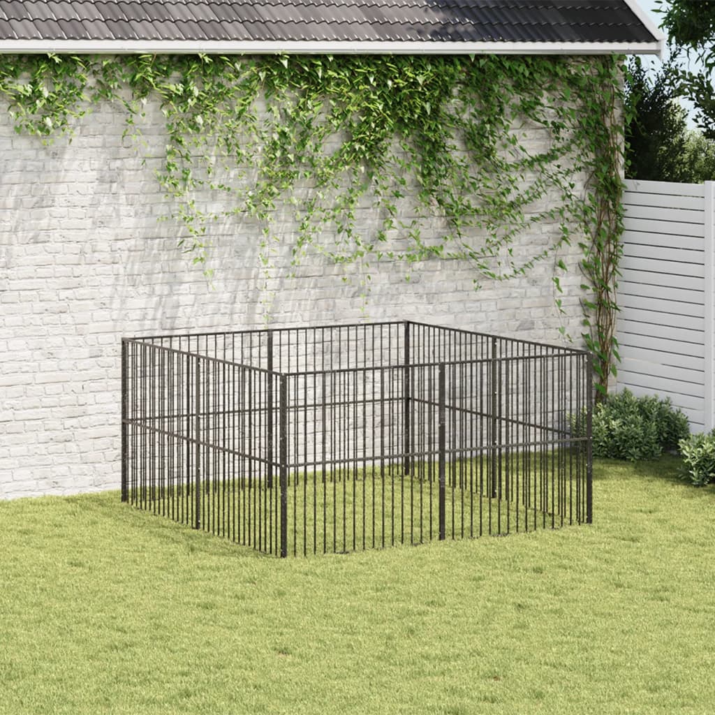 Parque para cães vidaXL com 12 painéis, aço galvanizado preto