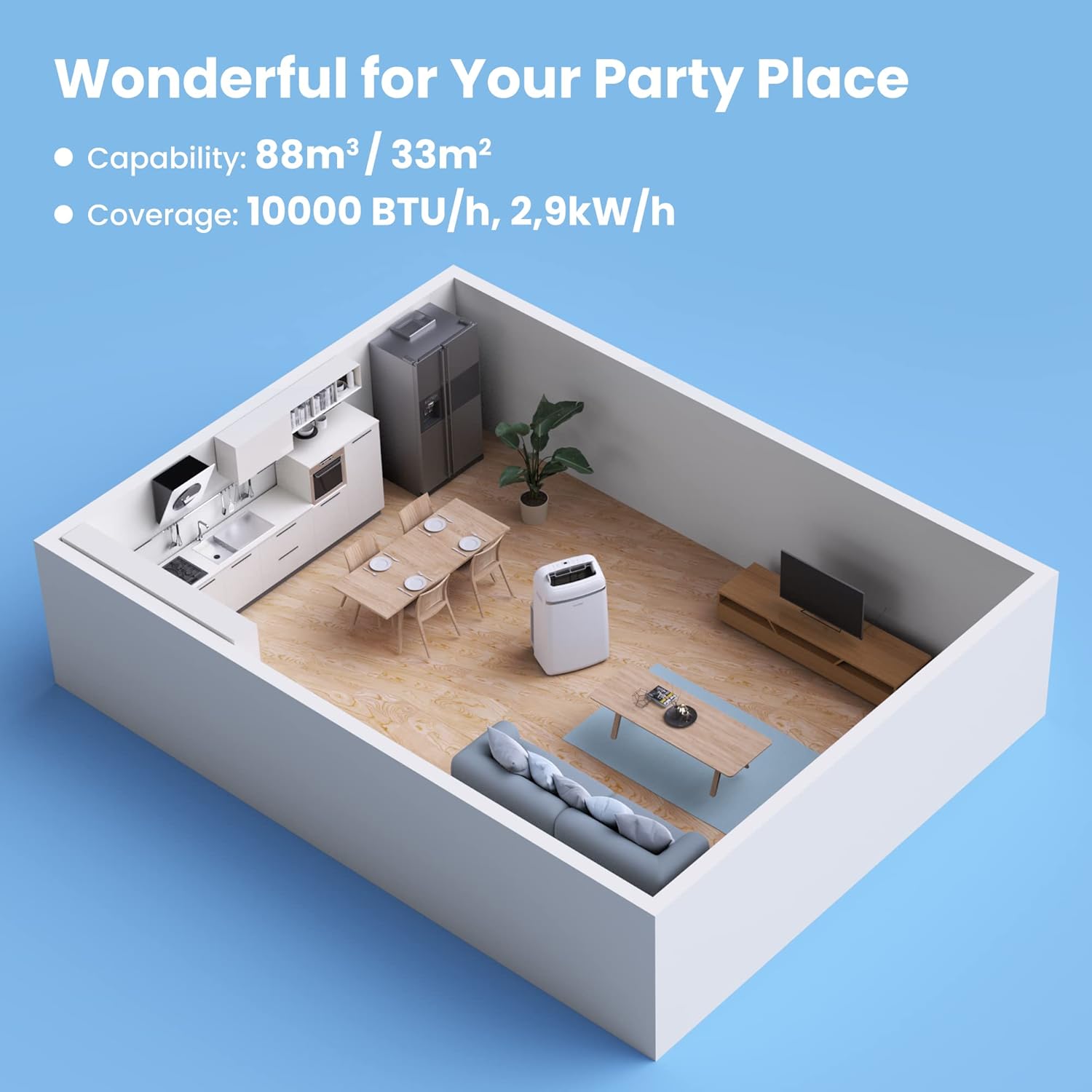Comfee Mobiles Klimagerät Umweltfreundliches KältemittelPro, 3-in-1 Klimaanlage mit Abluftschlauch, Kühlen und Entfeuchten und Ventilieren, 10000 BTU, 2,9kW, für Räume ca. 80 m³(32 ㎡), EEK A+