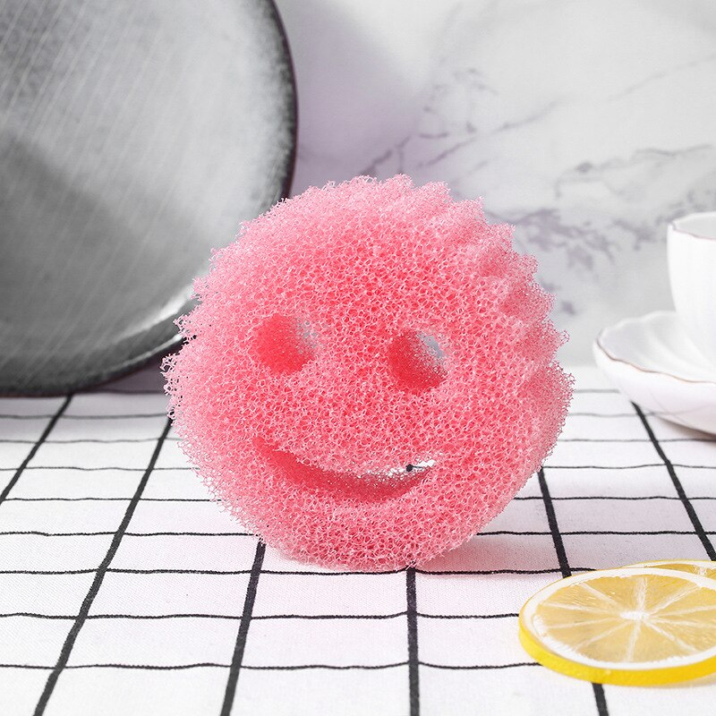 (2er Set) Smiley Küchen Schwamm Kratzfreie Reinigungs Schrubber - Weiss / Rosa