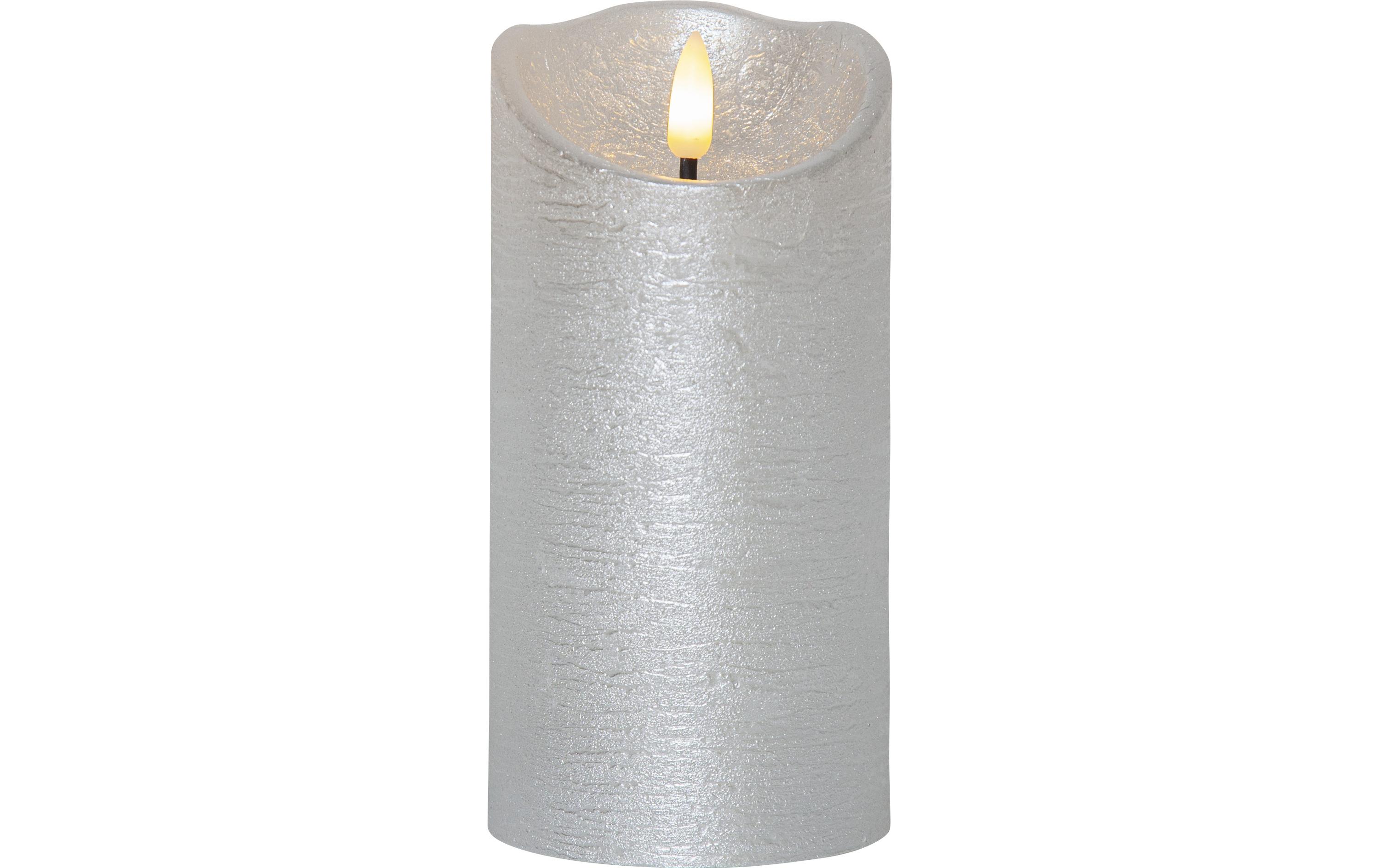 LED-Kerze Flamme Rustic, Ø 7.5 x 15 cm, SilberLED-Echtwachskerze für Innenbereich mit Timer-Funktion
