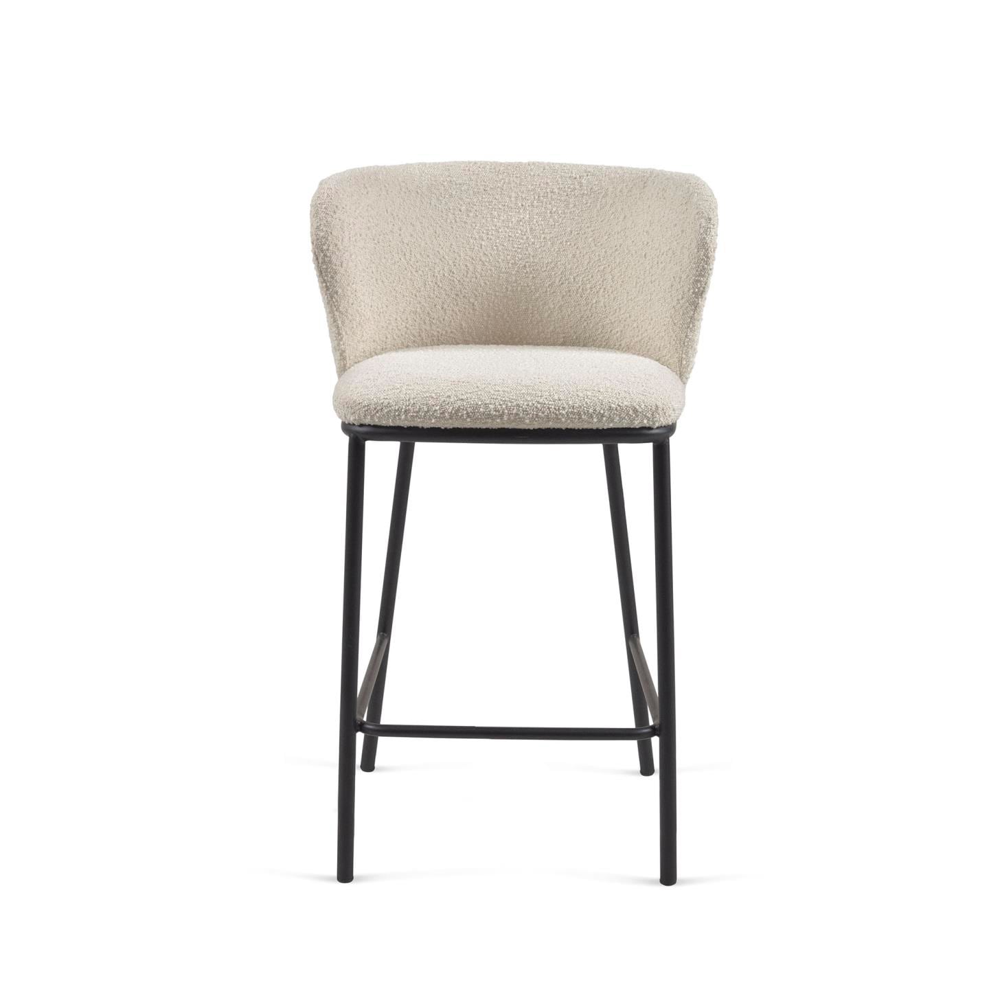 Kave Home Barhocker CISELIA Bouclé weiß/Metall schwarz