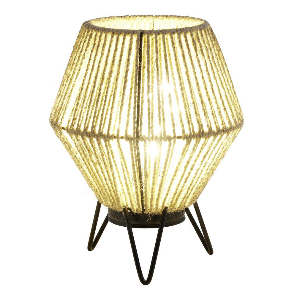 Lampe à poser corde naturelle pieds métal noir Ø16xH20cm