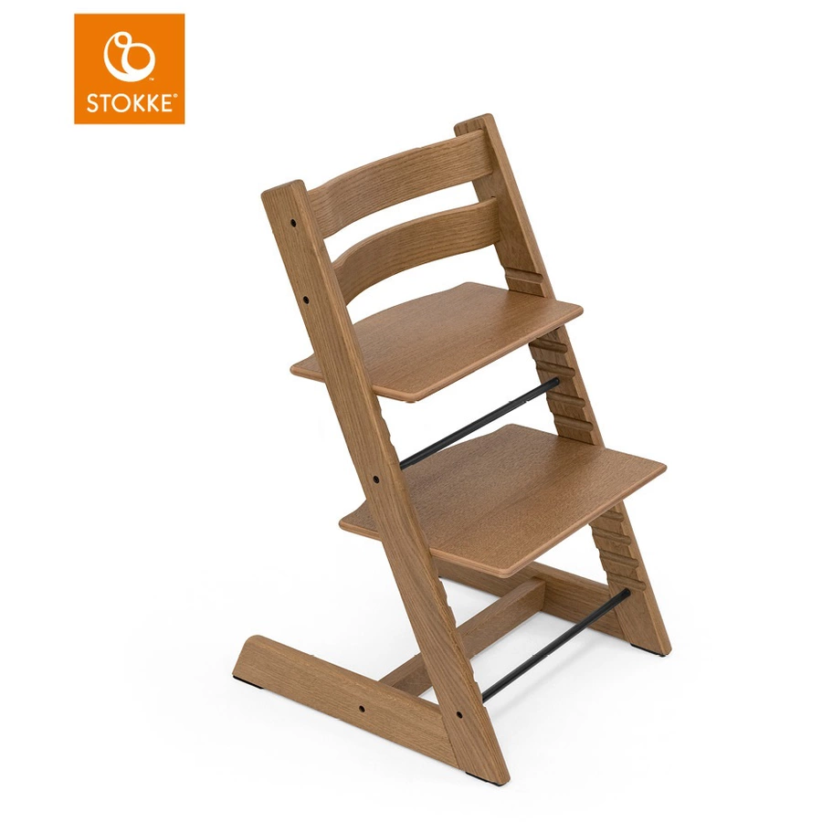 STOKKE® Tripp Trapp® Hochstuhl Oak braun + gratis Baby Set Hazy Grey