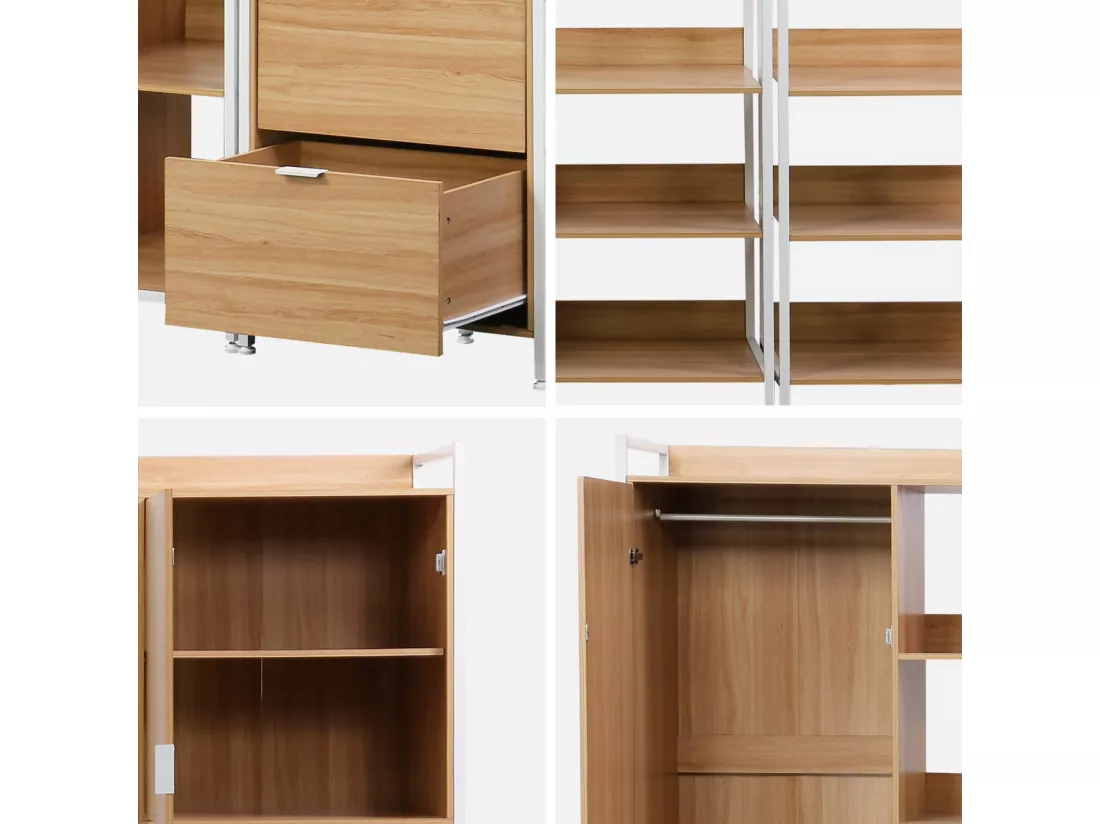 Kit dressing modulable blanc avec 5 éléments. L 360 x P 48 x H 190
