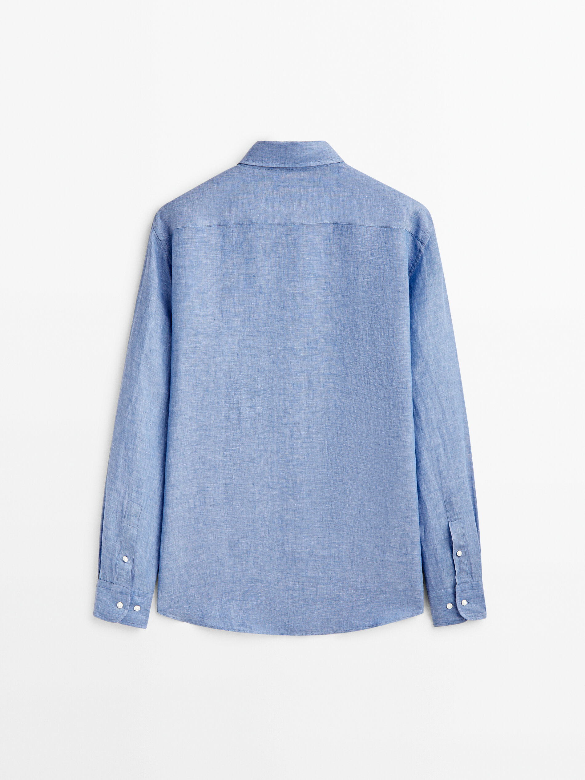 Camisa de linho tingido de corte regular - AZUL MÉDIO