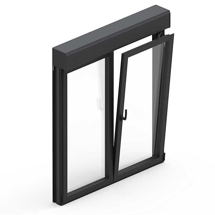 Fenêtre alu 2 vantaux oscillo-battant + volet roulant électrique GoodHome gris - l.120 x h.125 cm
