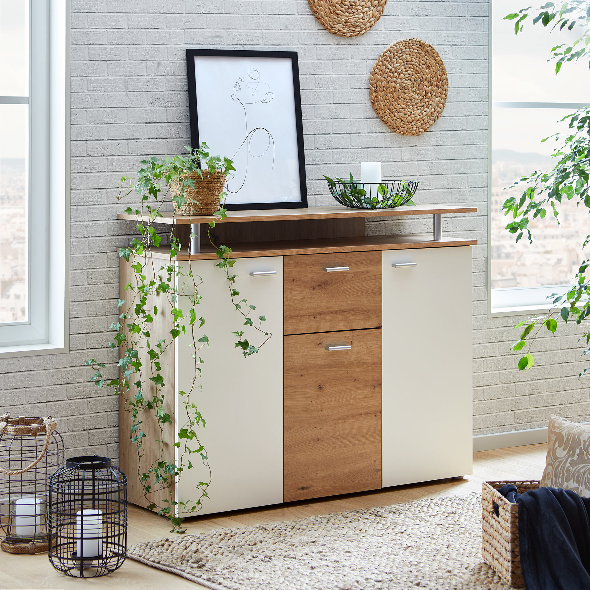 Kommode - Artisan Eiche-weiß - ein Schubkasten - 117 cm
